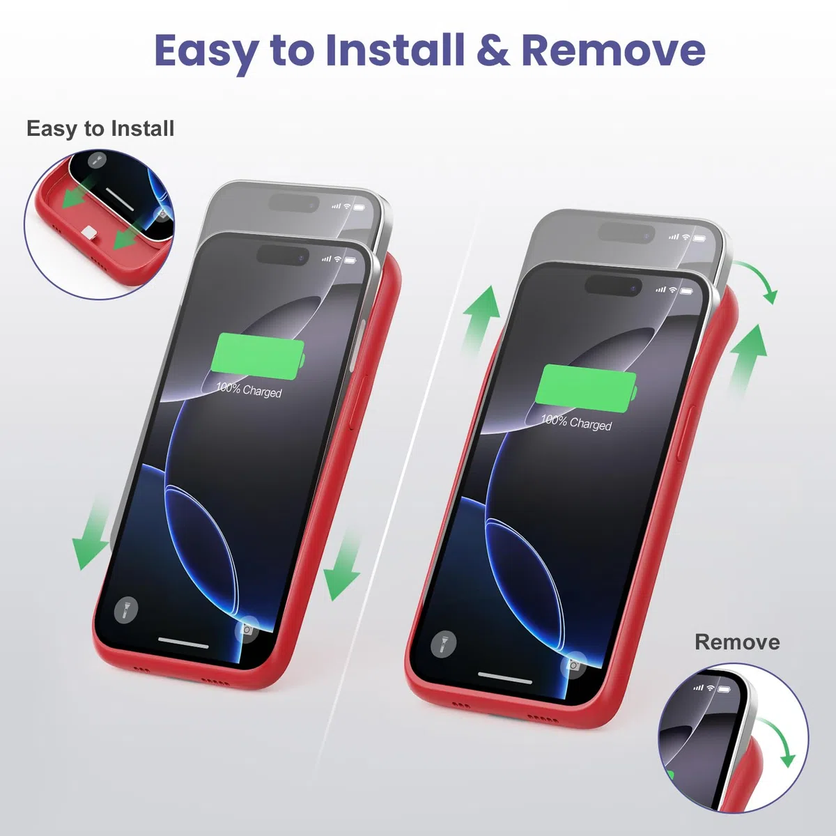 Feob Cover Batteria per iPhone 16 Pro, 7500mAh 15W Custodia Ricaricabile Battery Case Custodia Batteria Caricabatterie Cover Power Bank per iPhone 16 Pro (6,3") Charger Case (Rosso)