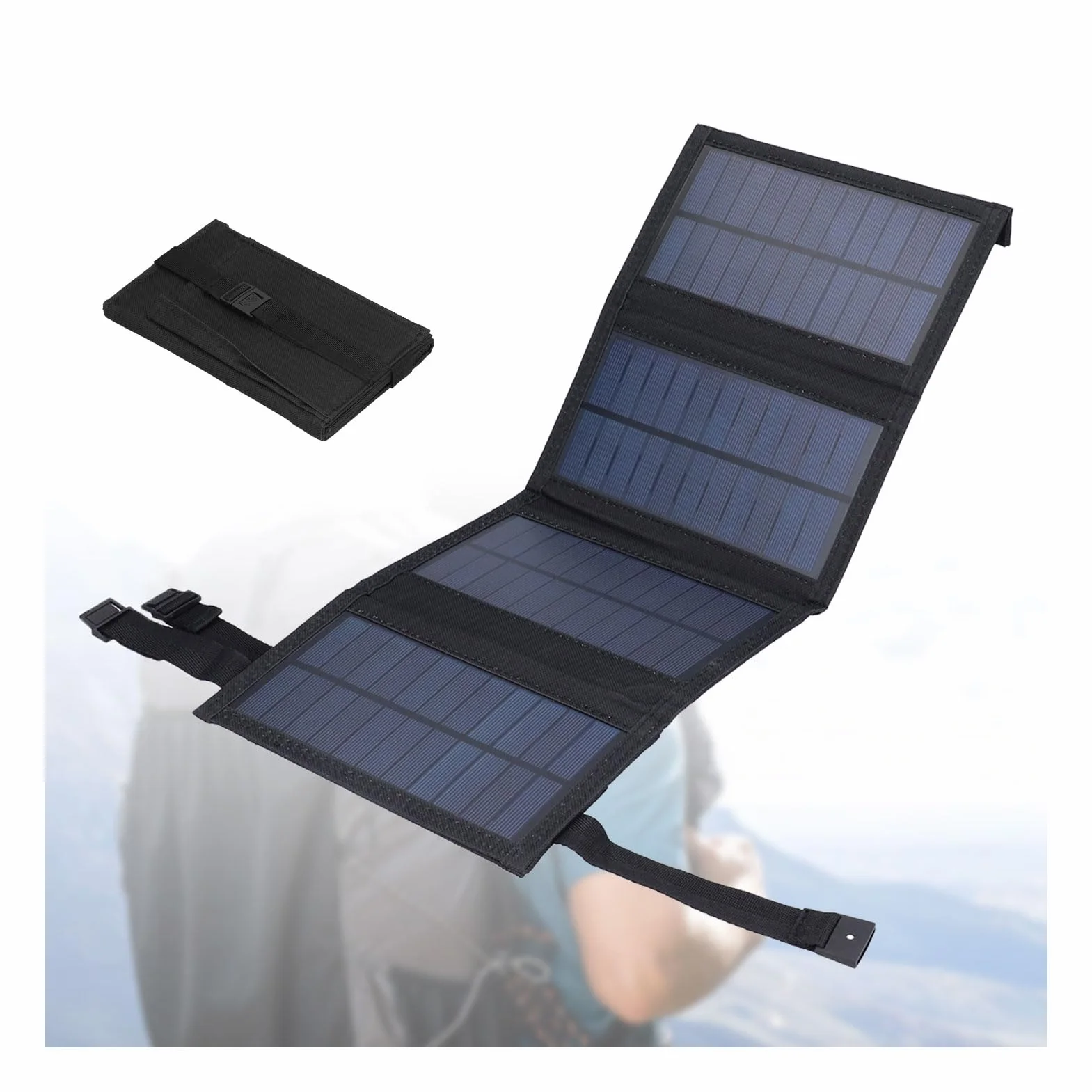 Gugxiom Pannello Solare Portatile da 20 W, Caricatore per Pannello Solare USB Pieghevole, Impermeabile IP65, Uscita USB5V, Pannelli Solari Aperti 480x185mm per Telefono, Laptop, Tablet, ECC.(Nero)