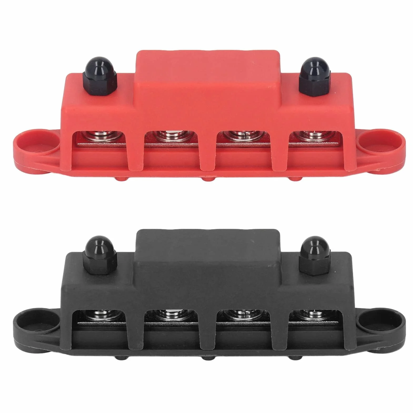 2Pcs Blocco di Distribuzione Alimentazione Rosso M8 48V 250A Barra del Bus con 4 Terminali e Scheda in Ottone per Sistemi di Alimentazione CC
