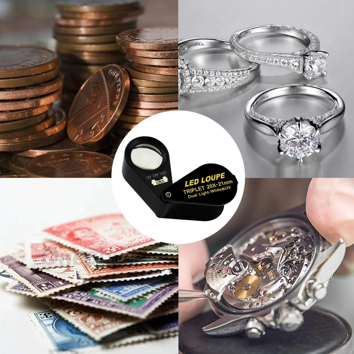 10 X 21 MM Led Loupe Jeweler Lente D'Ingrandimento Doppio 6 Led Luci (Bianco E Luce Uv, Cornice Nera, Tasca Pieghevole, Acromatica, Lente Tripletta Lente D'Ingrandimento