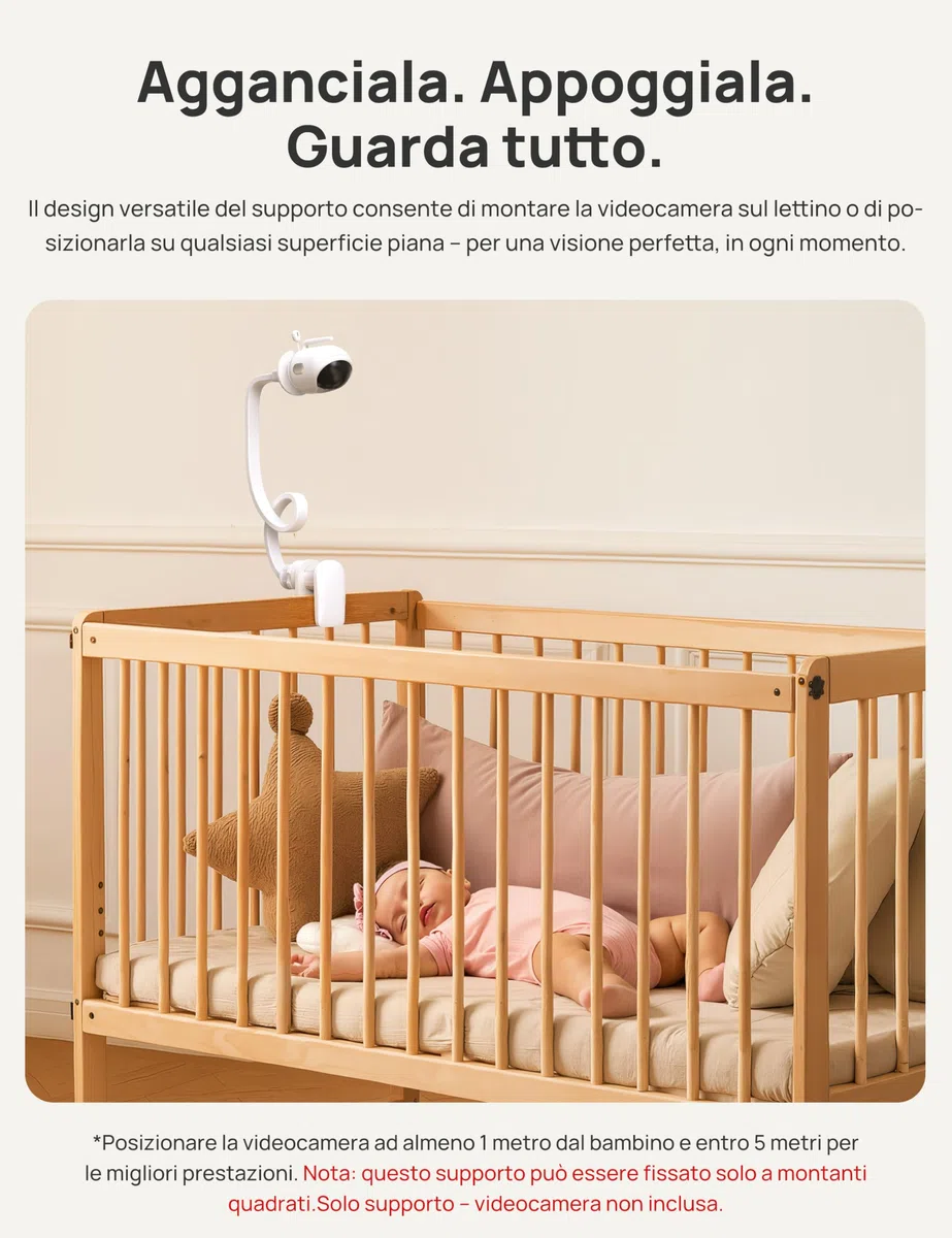 Dr.Care Supporto per Baby Monitor, Clip Universale Regolabile per Telecamera Bambino, Compatibile con Tutti i Baby Monitor, Braccio Flessibile Lungo per Culla, Senza Strumenti