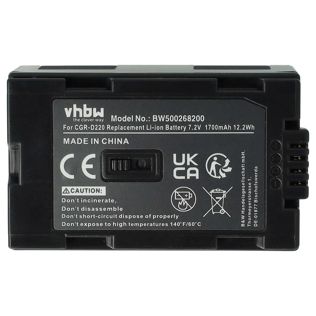 vhbw 1x batteria sostituisce Panasonic CGP-D320E/1B, CGR-D08, CGR-D08A, CGR-D110, CGR-D120 per videocamera camcorder (1700mAh, 7,2V, Li-Ion)