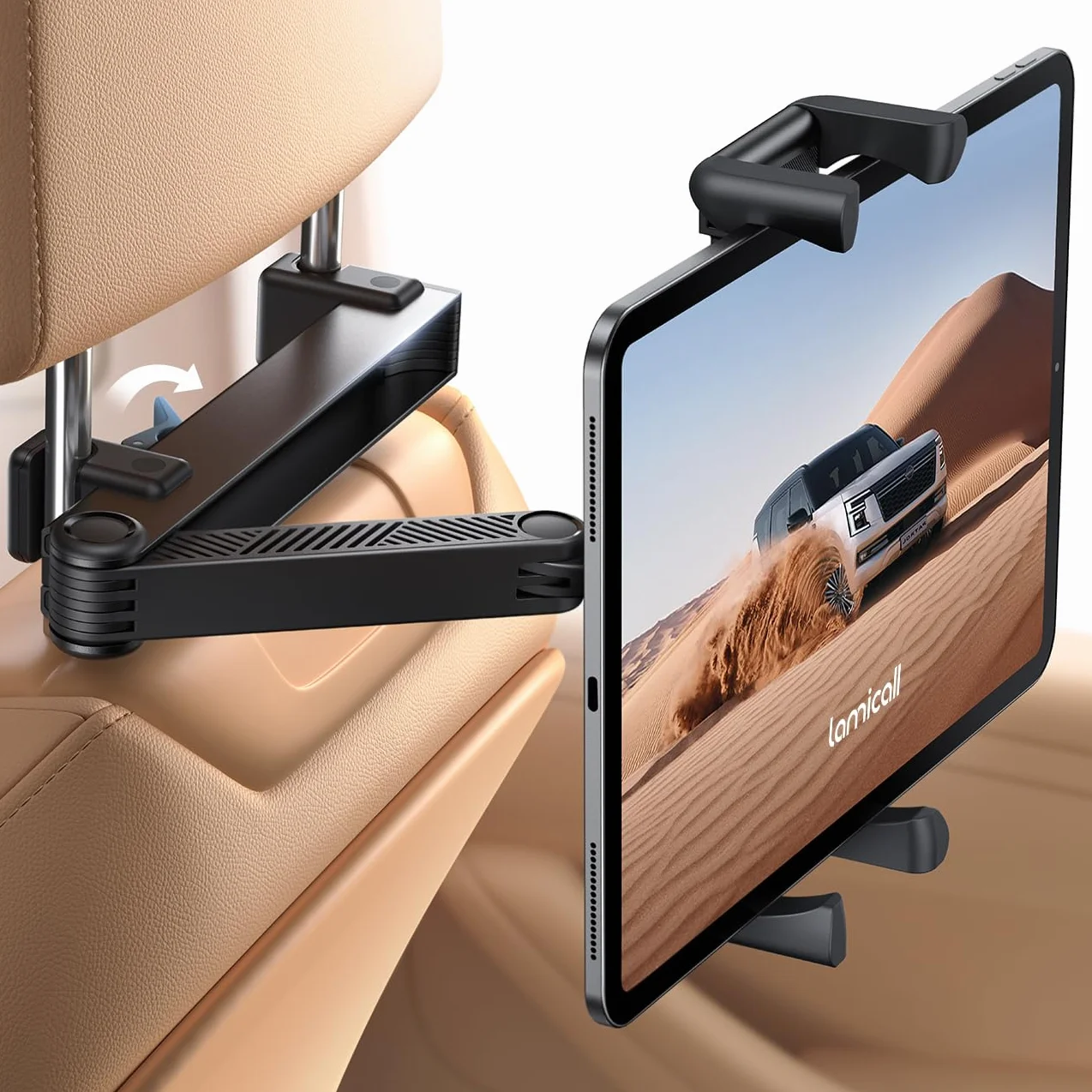 Lamicall Supporto Tablet Auto - [Pieghevole Clip Silicone Ampia] [Braccio Metallo] Pieghevole Porta Tablet Poggiatesta, 360° Rotazione, per iPad Pro, Air, Mini 6 5 4 3, Tab, Altro 6,1-13" Dispositivo