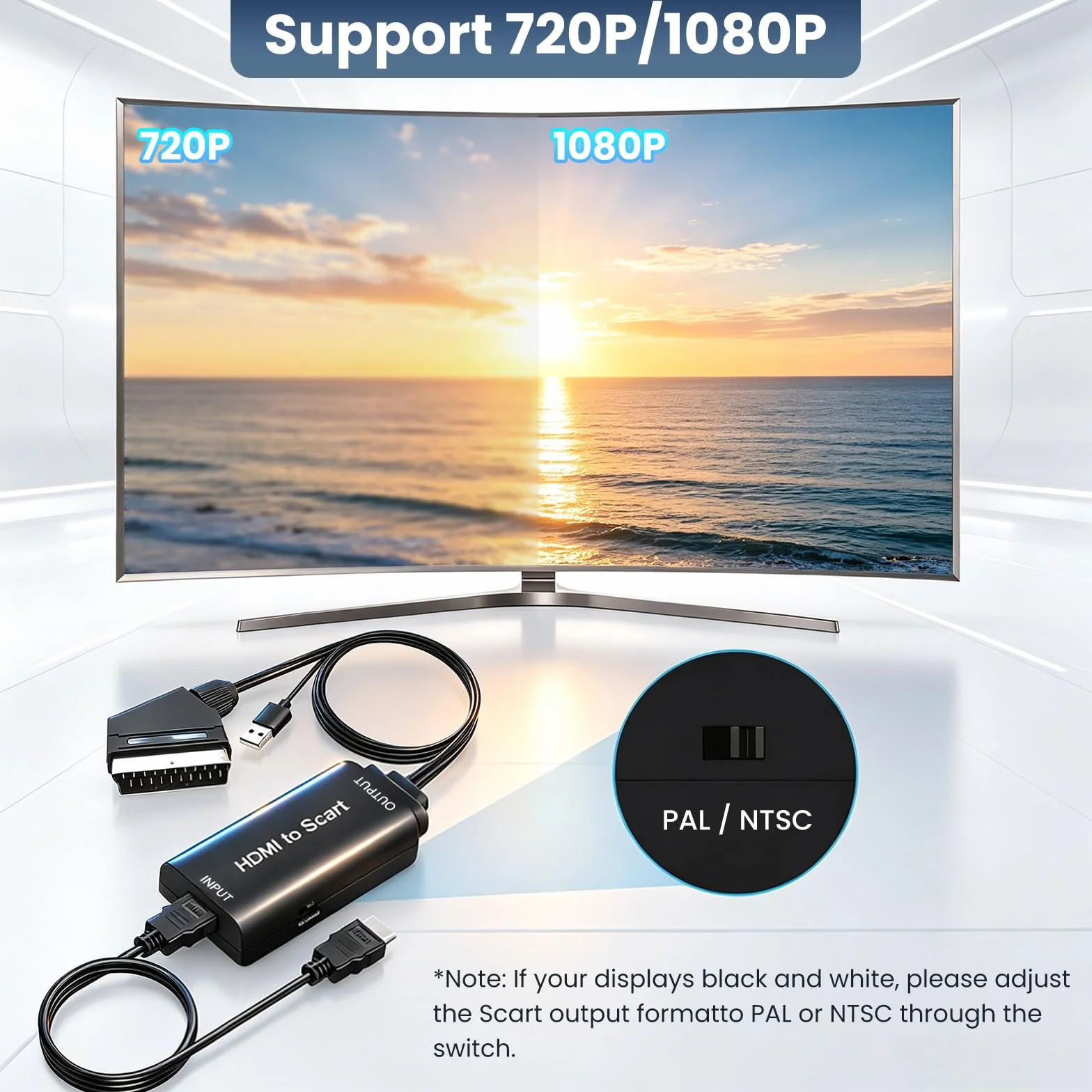 AMANKA HDMI a Scart Convertitore, 480i-1080P HDMI Ingresso SCART Uscita Adattatore Con HDMI e USB Cavo con HD Stereo Audio Adaperter per DVD HDTV SKY PS VHS ecc