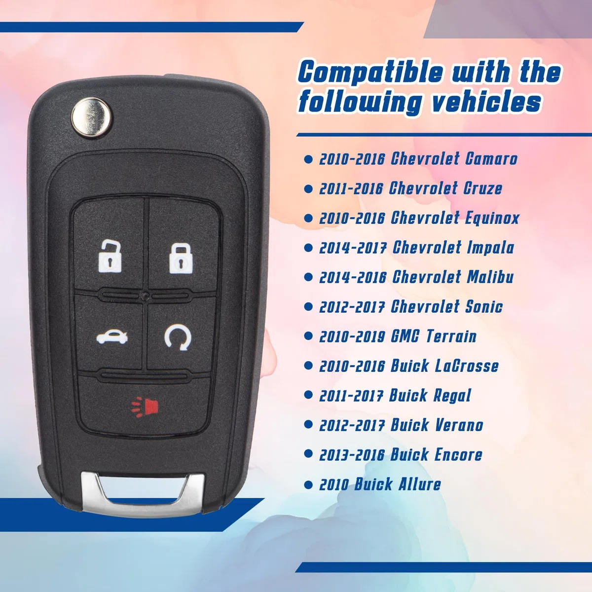 Chiave di ricambio per auto con telecomando Keyless Entry compatibile con Chevy Cruze/Camaro/Impala/Equinox/GMC Terrain/Lacrosse 2010 2011 2012 2013 2014 2015 2016 2017 Chiave di ricambio per