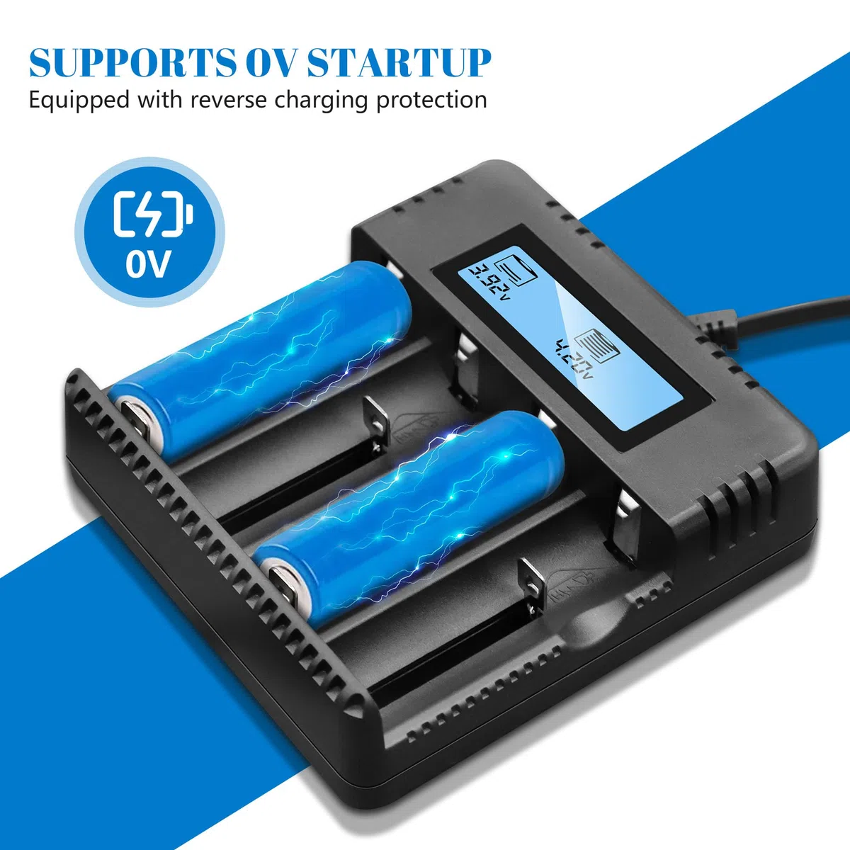 Caricabatterie pile Ricaricabili LCD litio con 4 Slot Indipendente Caricatore Compatibile con 3.7V 26500/18650/14500/16340/26700
