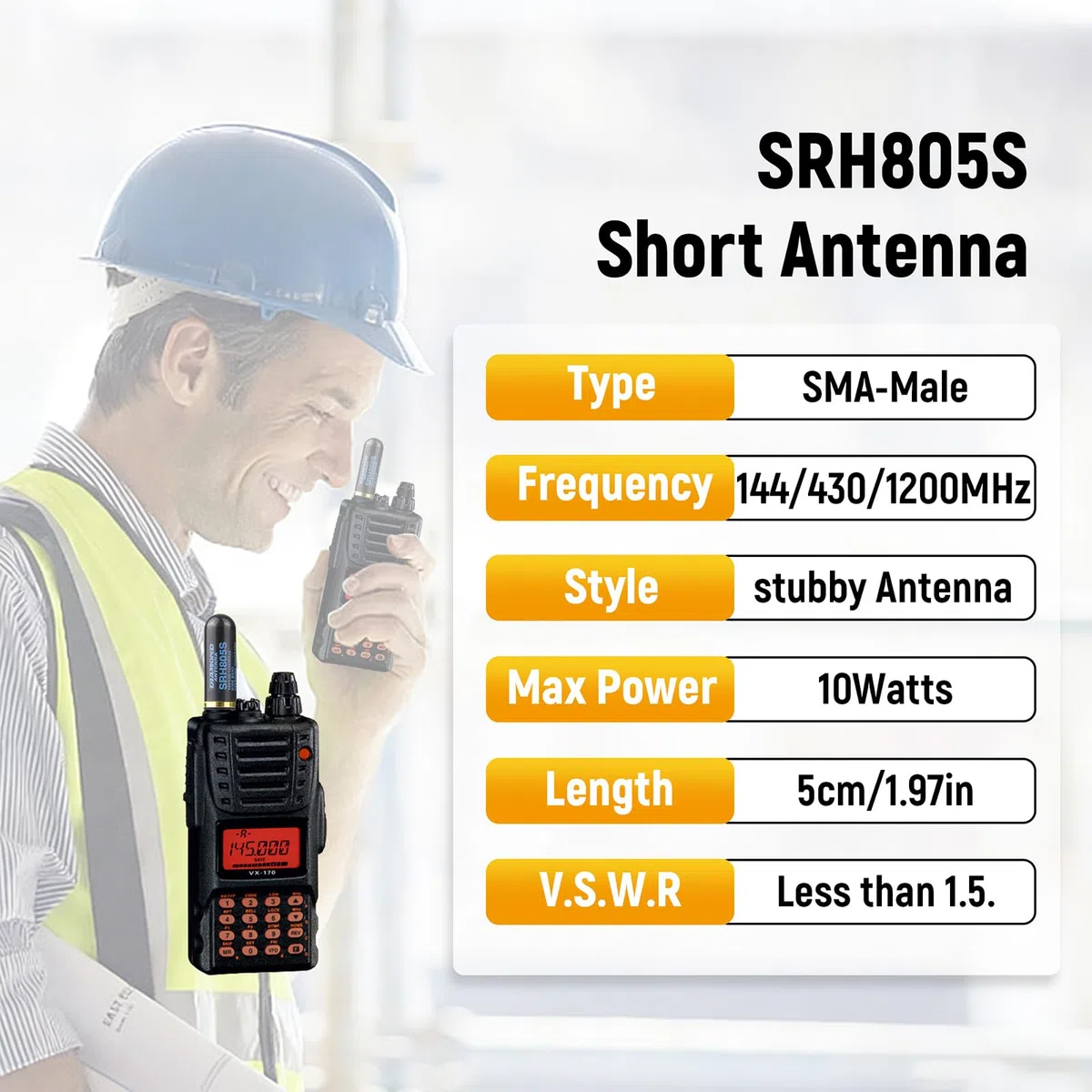 SRH805S Antenna universale di ricambio corta per walkie-talkie VHF/UHF 144/430/1200MHz SMA maschio antenna per radio BTECH PUXING Kenwood HYT (confezione da 2)