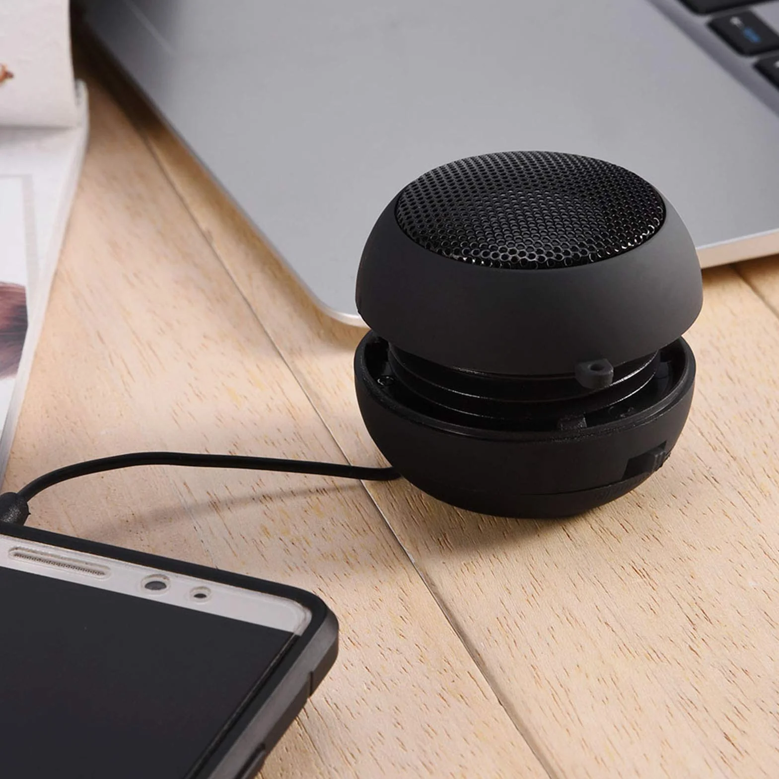 Mini subwoofer per musica da viaggio all'aperto con altoparlante retrattile unico portatile, con cavo audio da 3,5 mm, per tablet MP3 MP4 MP5 Mobile Computer Computer(Nero)