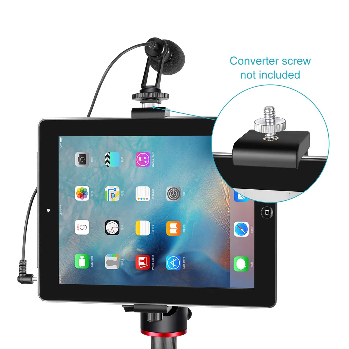 Neewer Supporto adattatore per treppiede per tablet iPad da 16 a 23,5 cm, morsetto regolabile per iPad Mini, iPad 2/3/4, iPad Air/Air2, iPad Pro, Microsoft Surface Samsung Tab 7.0 Series