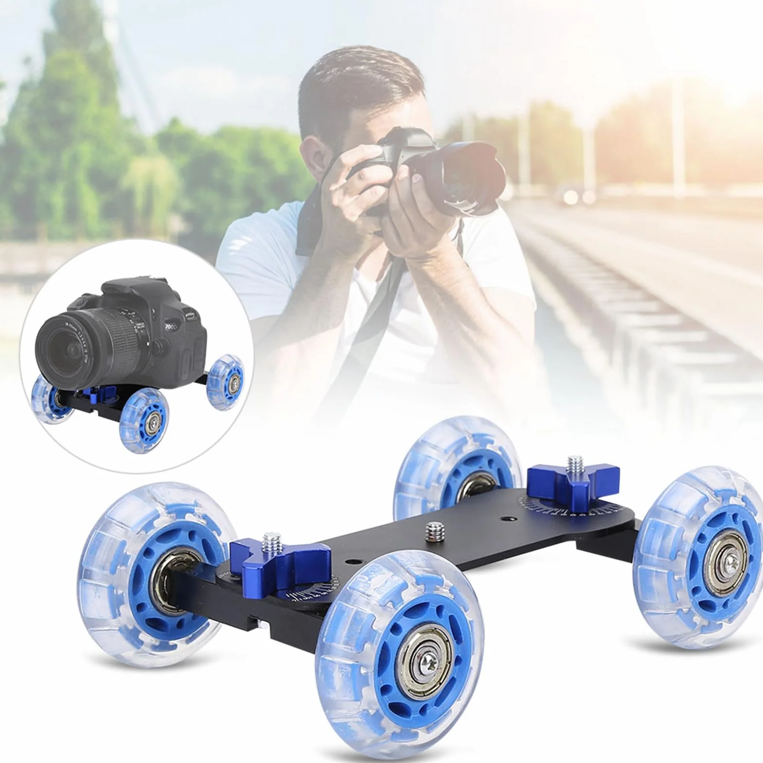 BuyWeek Camera Dolly Skater, Scaled Camera Table Dolly Slider Mini Desktop 10 KG Carico Rail Roller Track Slider per Videocamera DLSR