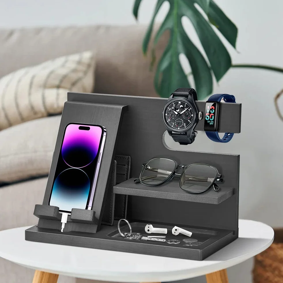 Docking station per telefono in legno, idea regalo per uomo, organizer da scrivania o comodino, regalo di compleanno per marito, festa del papà per papà, idea di anniversario da parte della moglie