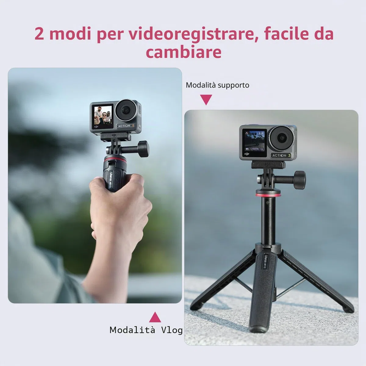 51CM Mini Treppiede per, ULANZI MT-72 Treppiede Portatile da Viaggio con Asta Di Estensione a 4 Pezzi, Mini Treppiede Selfie Stick per Dji Osmo Action Camera