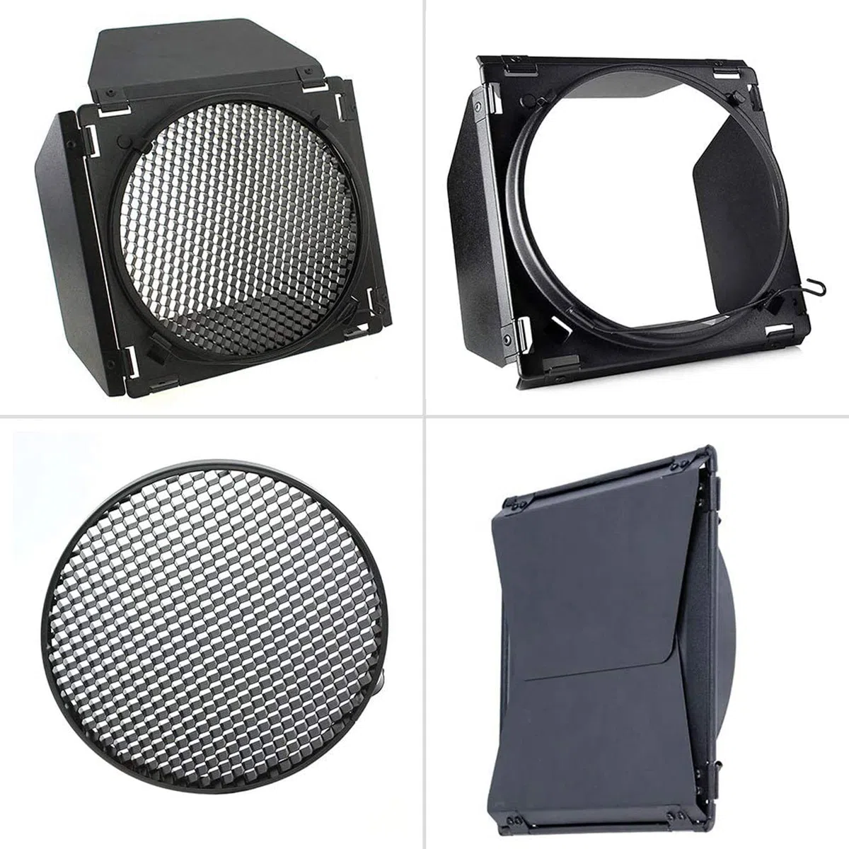 Godox BD-04 Barn Door con Griglia a Nido d'ape per Riflettore Standard da 7" e Luce Video LED Godox SL-60 MS300 SK400II Bowens Mount, con Filtri gel a 4 Colori