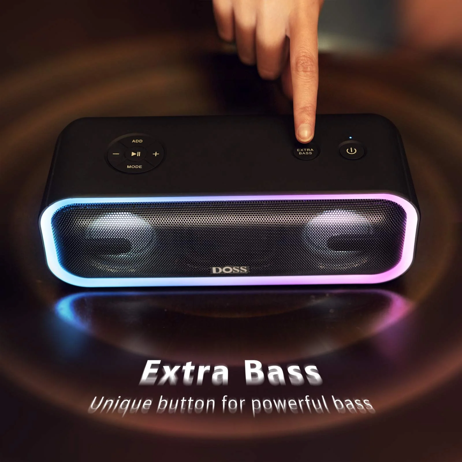 Cassa Bluetooth, DOSS SoundBox Pro + Altoparlante Bluetooth wireless con 24 W suono impressionante,bassi potenti, IPX5 impermeabile, 15 ore di riproduzione, accoppiamento stereo wireless,LED Luce-Nero