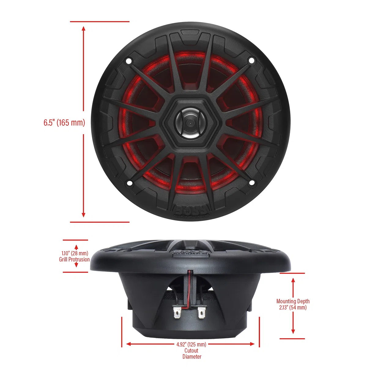 BOSS Audio Systems MRGB55B - Altoparlanti marini da 5,25", resistenti alle intemperie, 150 Watt per coppia, 75 Watt ciascuno, illuminazione multicolore, gamma completa, 2 vie, venduti in coppia