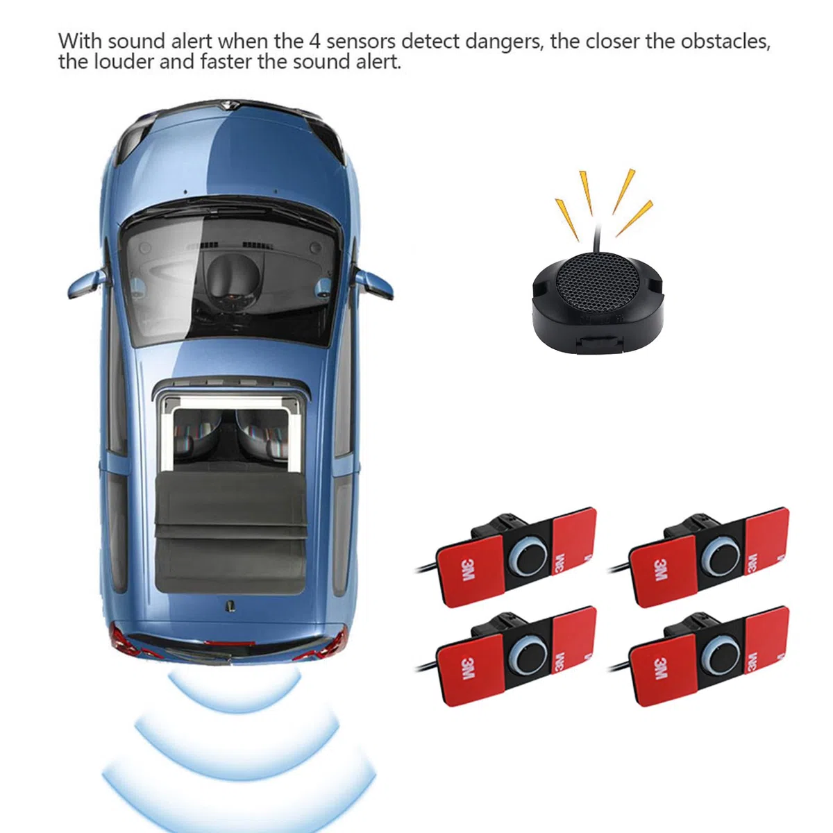 KAOLALI Sensori Parcheggio Auto 4 Sensori di Parcheggio Posteriori, Kit Sensori di Parcheggio Posteriori, Acustico Auto Reverse Backup di Sistema (Nero)