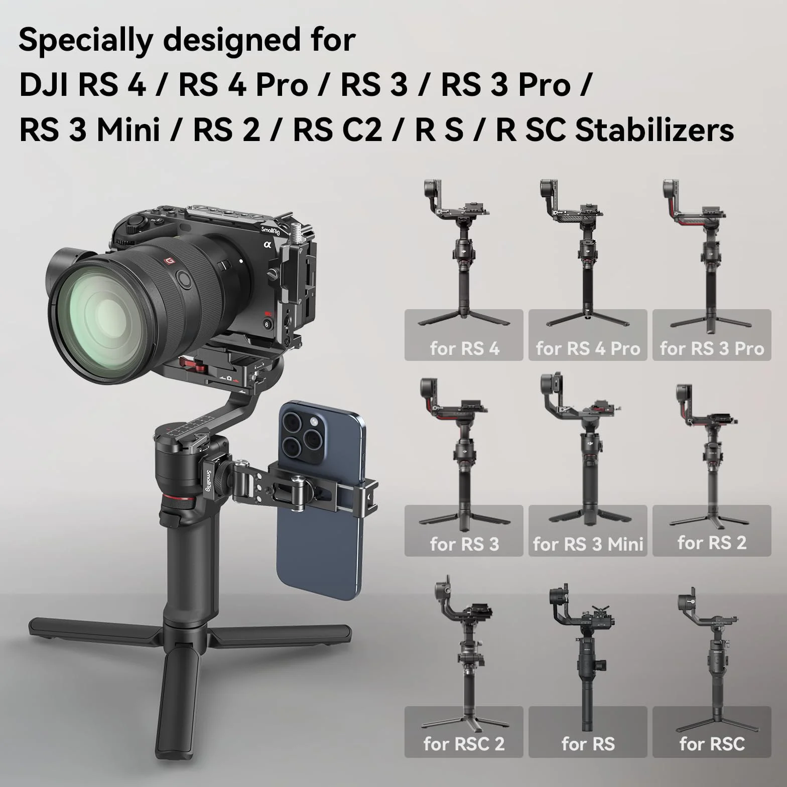 SMALLRIG Supporto per Telefono in Metallo con Supporto per Slitta Fredda, Adattatore Universale per Supporto per Telefono, Adattatore per DJI,per Paesaggio e Ritratto, Larghezza entro 57-88 mm - 4301