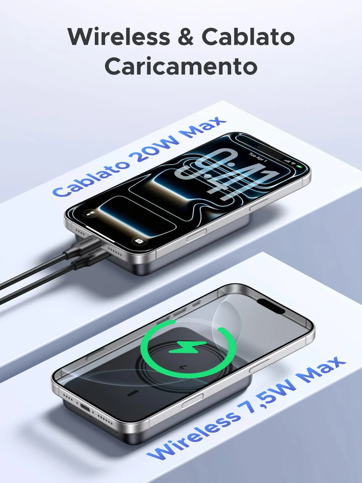 UGREEN Zapix Power Bank Magnetico 10000mAh, Caricatore Portatile Wireless con 20W USB C Ricarica Rapida PD QC 3.0, Compatibile con iPhone 17 Pro Max Air 16 15 14 13 12 Mini Plus Pro Max