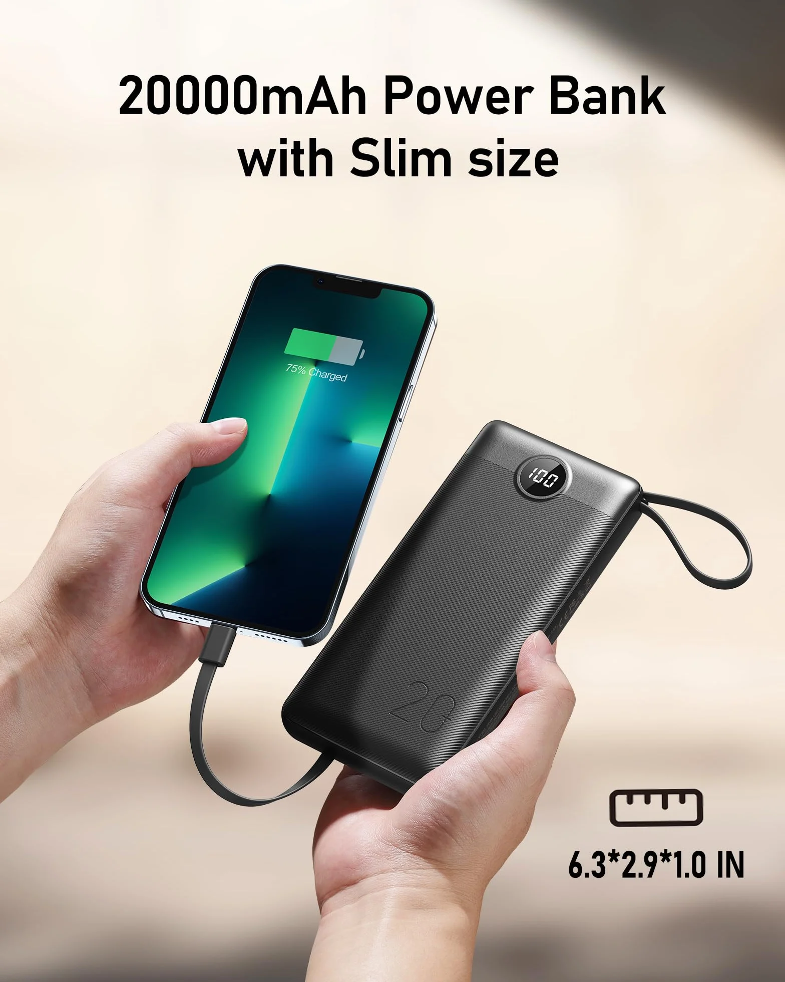 VEEKTOMX Power Bank 20000mAh Powerbank con Cavi Integrati Caricatore Portatile USB C Batteria Esterna con 5 Uscite e 2 Ingressi Compatibile con iPhone Huawei Xiaomi (20000mAh-Nero)