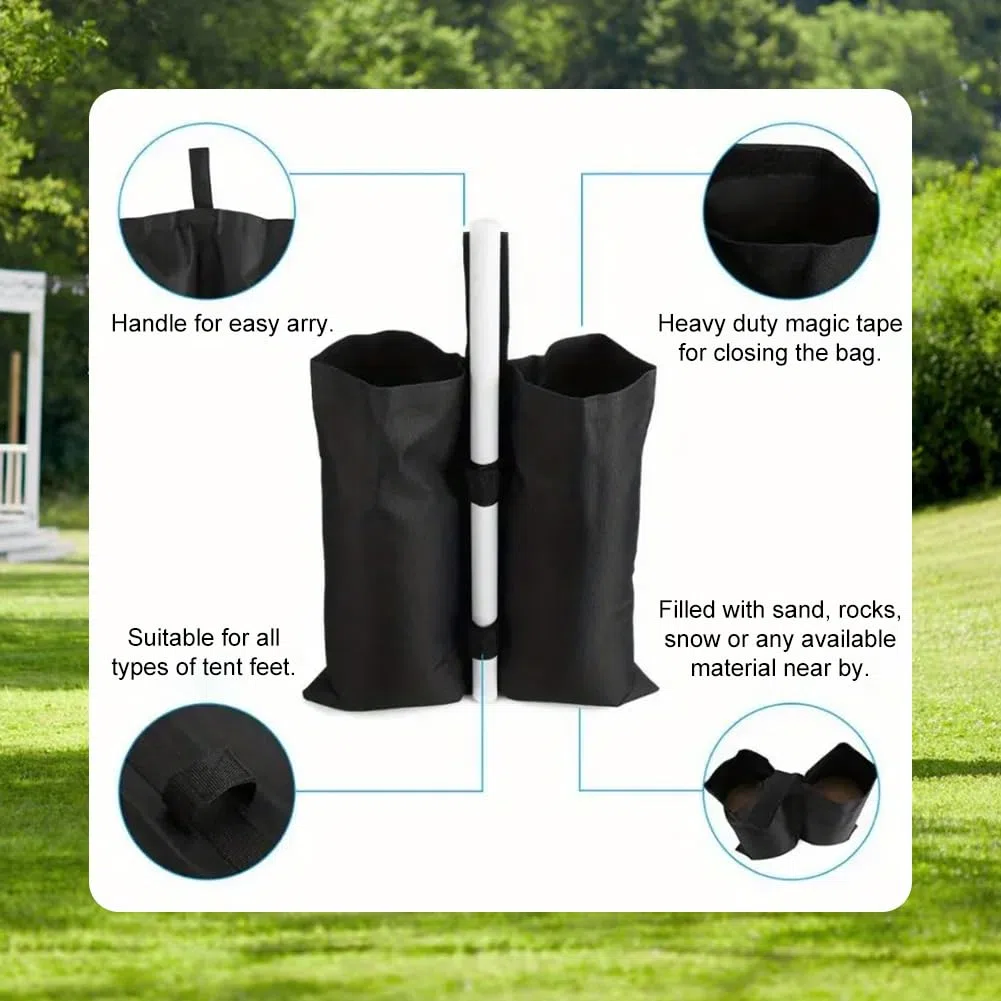 Sacchi Sabbia per Gazebo,Pesi per Gazebo,Pesi per Gazebo Esterno,Zavorre per Gazebo,Sacchi Sabbia da Riempire,Sandbag,Sacchi Sabbia a Tenda,per Esterni (Stile 2 - Nero 4pcs)