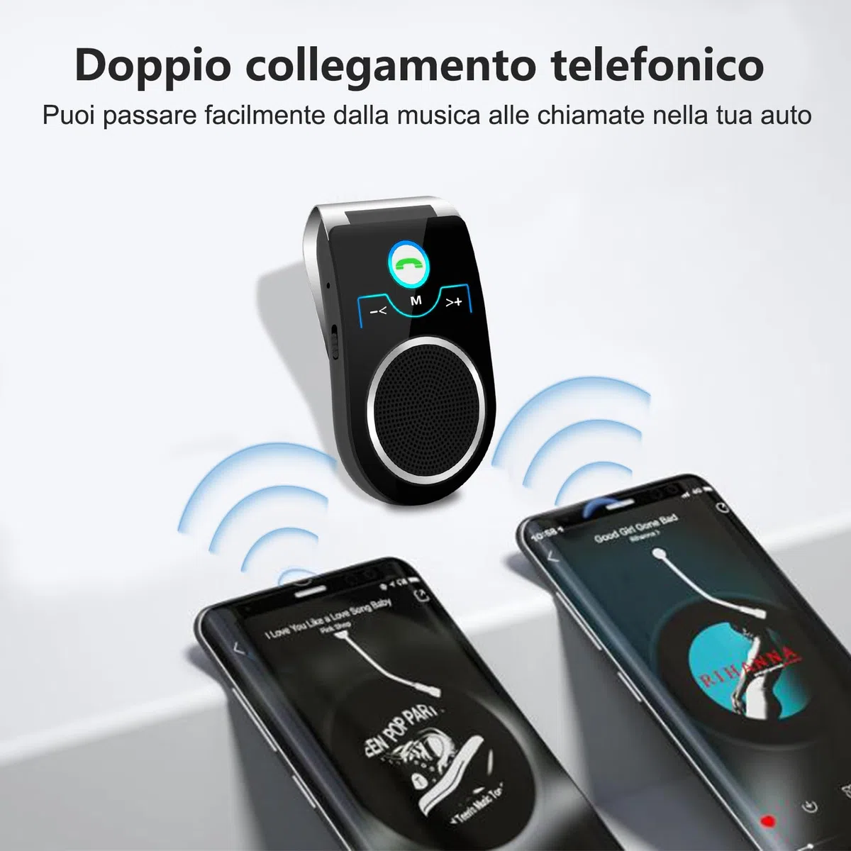 Kit Vivavoce Bluetooth 5.0 per Auto, Microfono Integrato,Vivavoce da Auto Bluetooth per Chiamate Viva Voce, Musicale, GPS, Connettività Dual Link, iOS Siri e Vocale Assistant