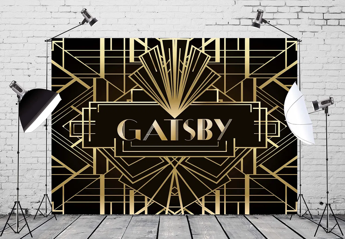 BELECO 2.1x1.5mSfondo in tessuto Gatsby per fotografia Grande striscione dorato nero e oro Anni '20 Retro Ruggente Gatsby Decorazioni per feste a tema Sfondo di compleanno Studio fotografico
