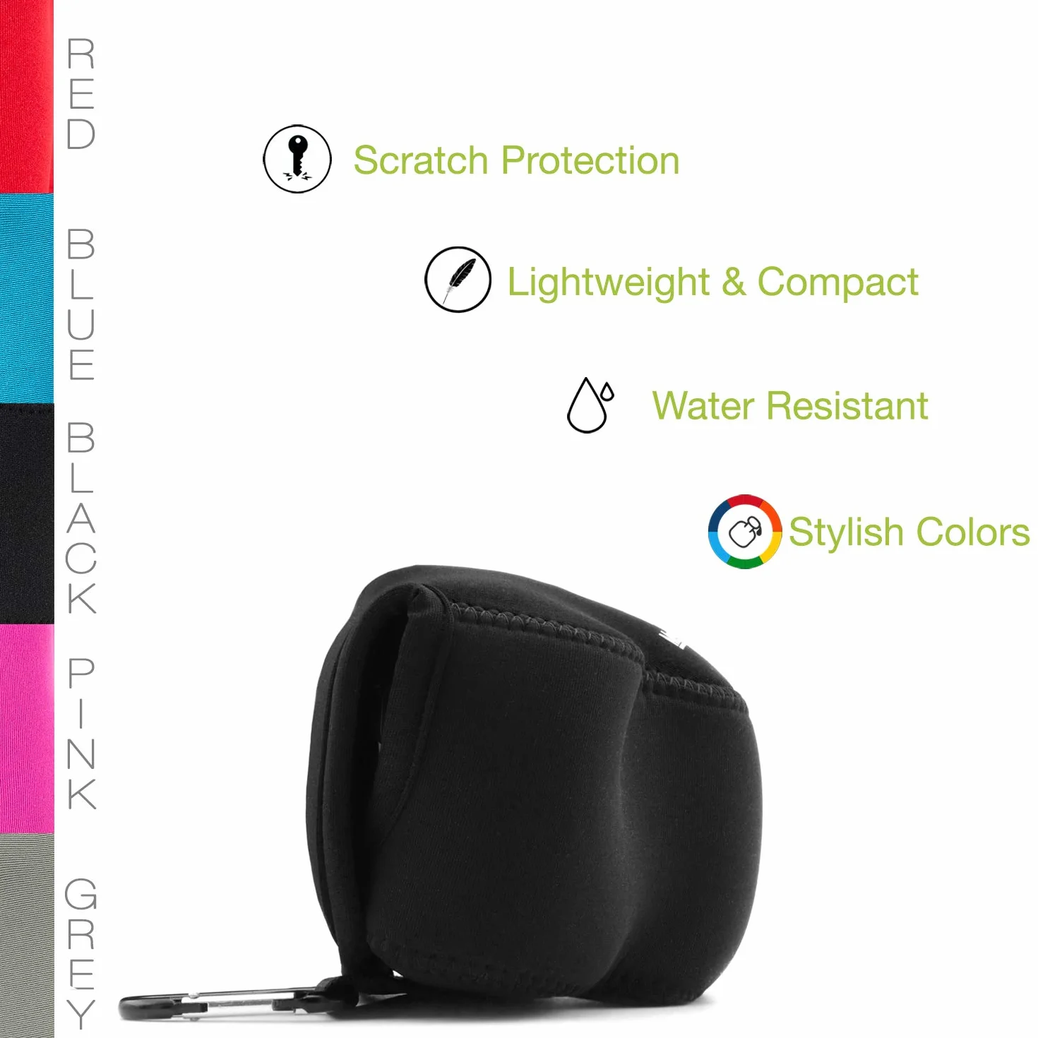 MegaGear MG063 - Custodia ultraleggera in neoprene, borsa protettiva per Sony Alpha Alpha A6400, A6100, A6500, A6300, A6000 (16-50 mm), con moschettone per un facile trasporto, Nero