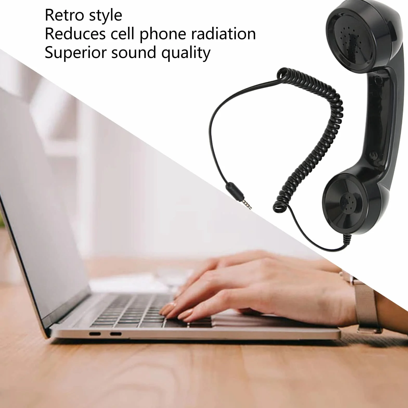 Microtelefono retrò, Ricevitore Telefonico retrò Sostitutivo, Ricevitore per Telefono Cellulare Portatile Universale per Smartphone, Computer con Jack per Cuffie da 3,5 Mm (Nero)