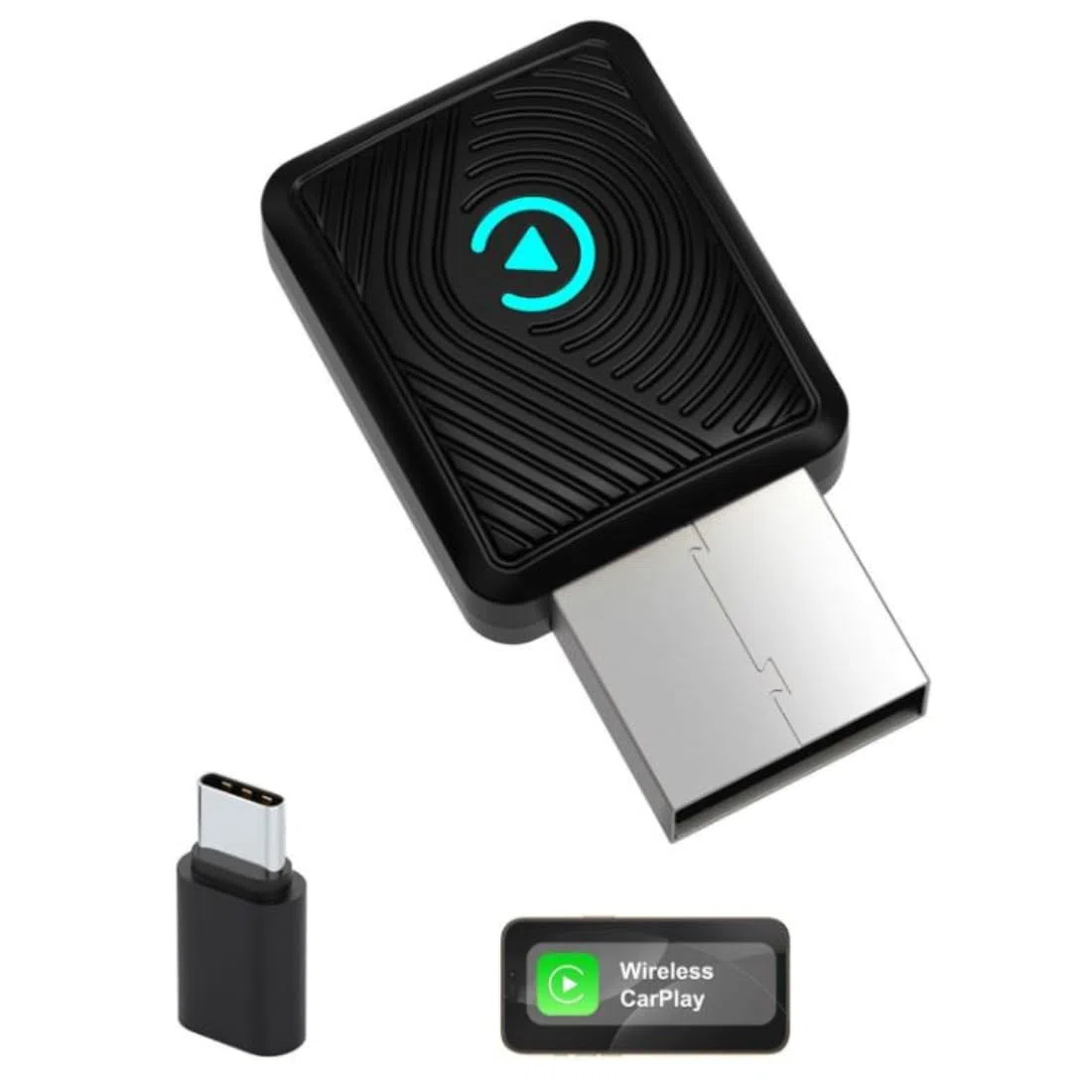 MINI Adattatore 2-in-1 Wireless CarPlay e Android Auto, Bluetooth 5.3, WiFi 6 Dual Band, USB-A e USB-C, Compatibile con iPhone iOS 10+