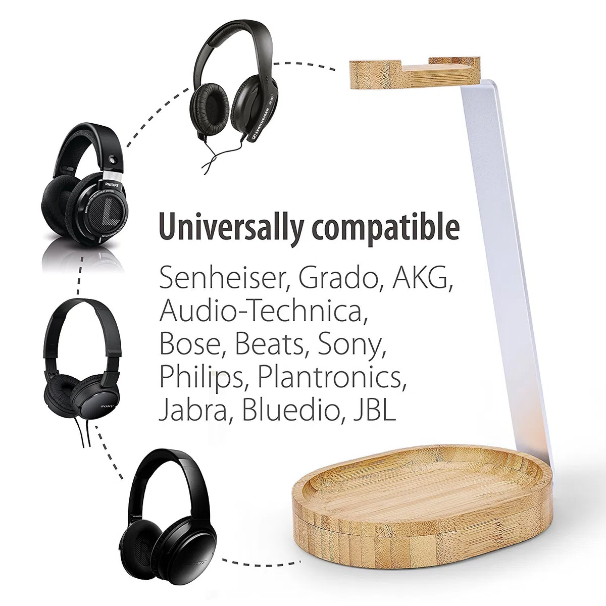 Avantree Universale Headset Stand Cuffie Supporto Legno & Alluminio con Ferma Cavo