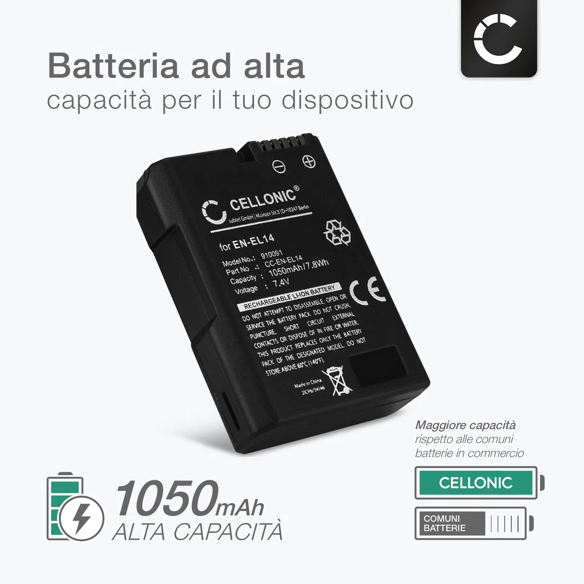CELLONIC, Batteria per Fotocamera, Compatibile con Nikon D3100, D3200, D5100, D5300, D5600, D3300 (7.4V, 1050mAh)