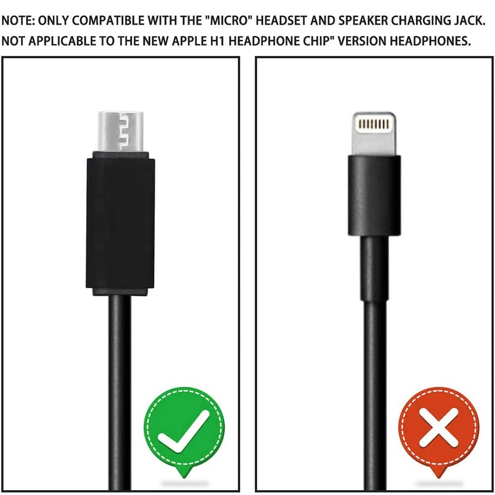 Cavo di ricarica Micro USB di ricambio compatibile con Beats by Dr Dre Studio Solo Powerbeats 3 2.0 cuffie e altoparlanti per pillole (Nero)