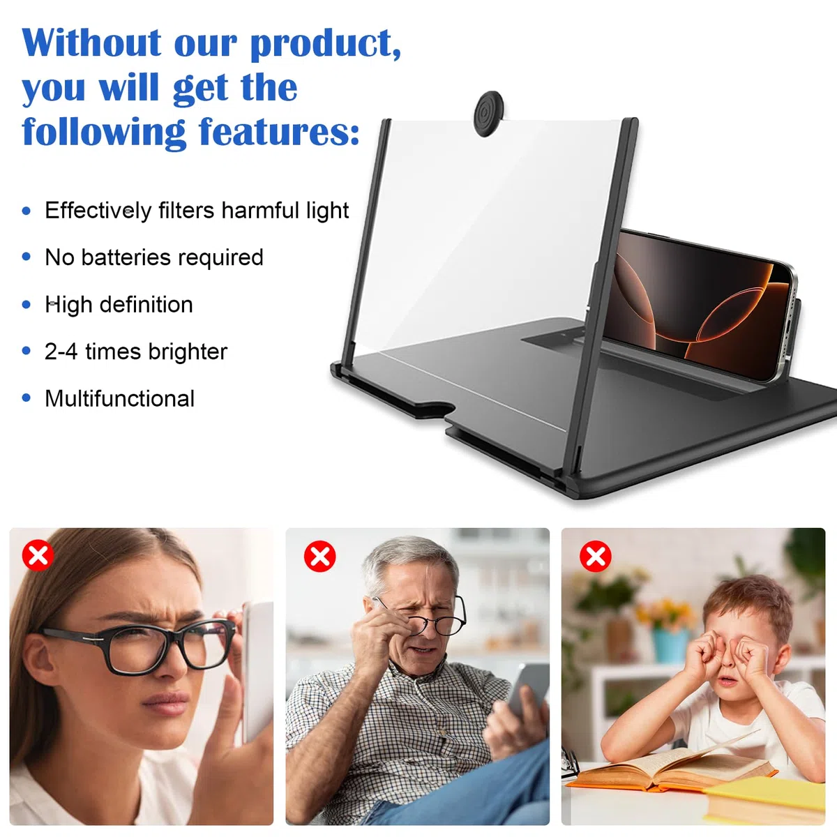18 Pollici Lente Ingrandimento Smartphone – 3D HD Ingranditore Schermo Smartphone, Anti-luce Blu, Modello a Estrazione per Guardare Video, Tutti gli Telephone (Nero)