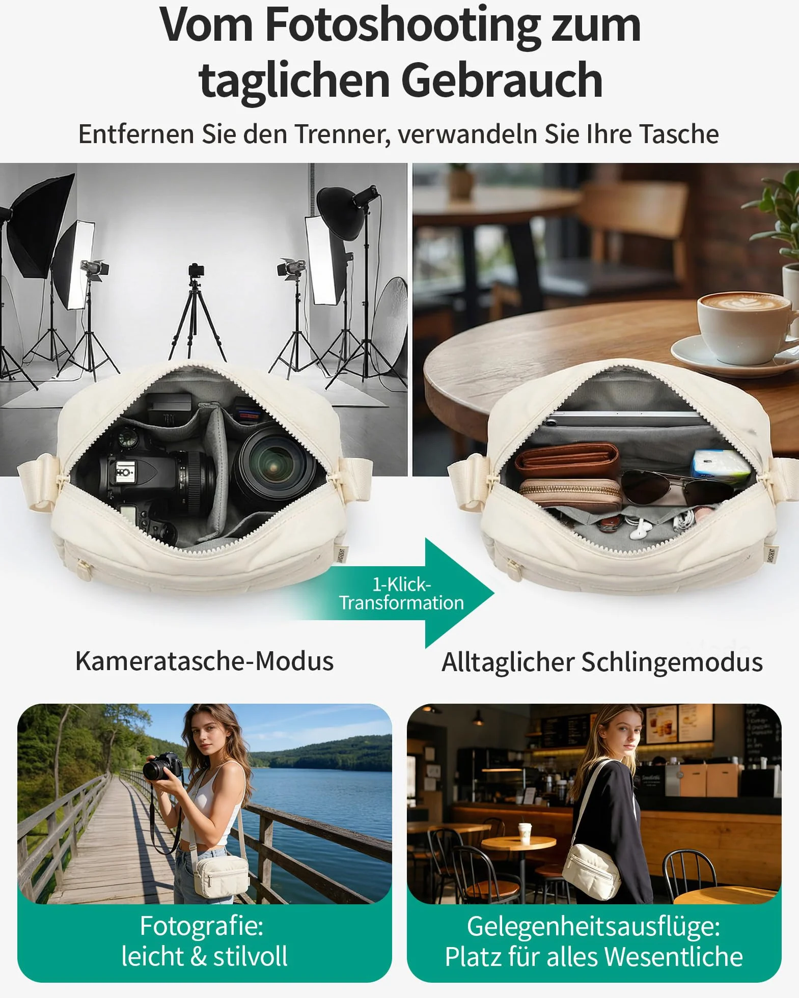 bagsmart Borsa piccola per fotocamera DSLR SLR piccola e leggera ed elegante borsa a tracolla a specchio reflex sistema fotocamera accessori, cammello, Fashion