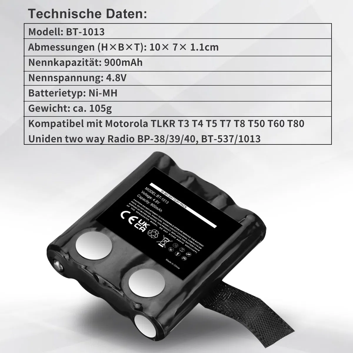 Batteria di ricambio NI-MH da 1000 mAh per Motorola TLKR T3, T4, T5, T7, T8, T50, T60, T80, compatibile con parti originali IXNN4002B, LIS-P14MAA03A1AX e modelli di batterie comuni BP-38/39/40, BT-537