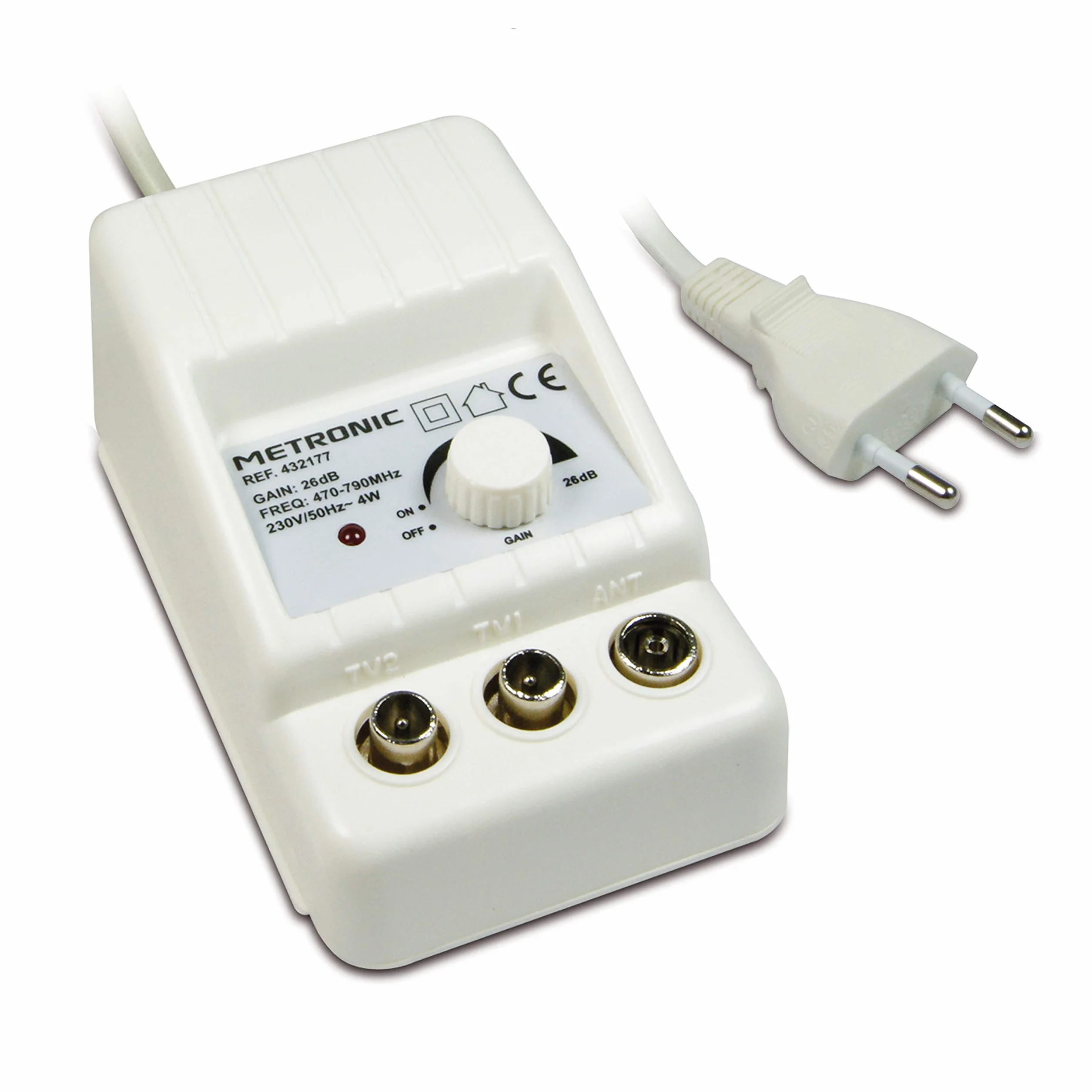 Metronic 432177 – Amplificatore da interno con regolazione di Gain, colore: bianco