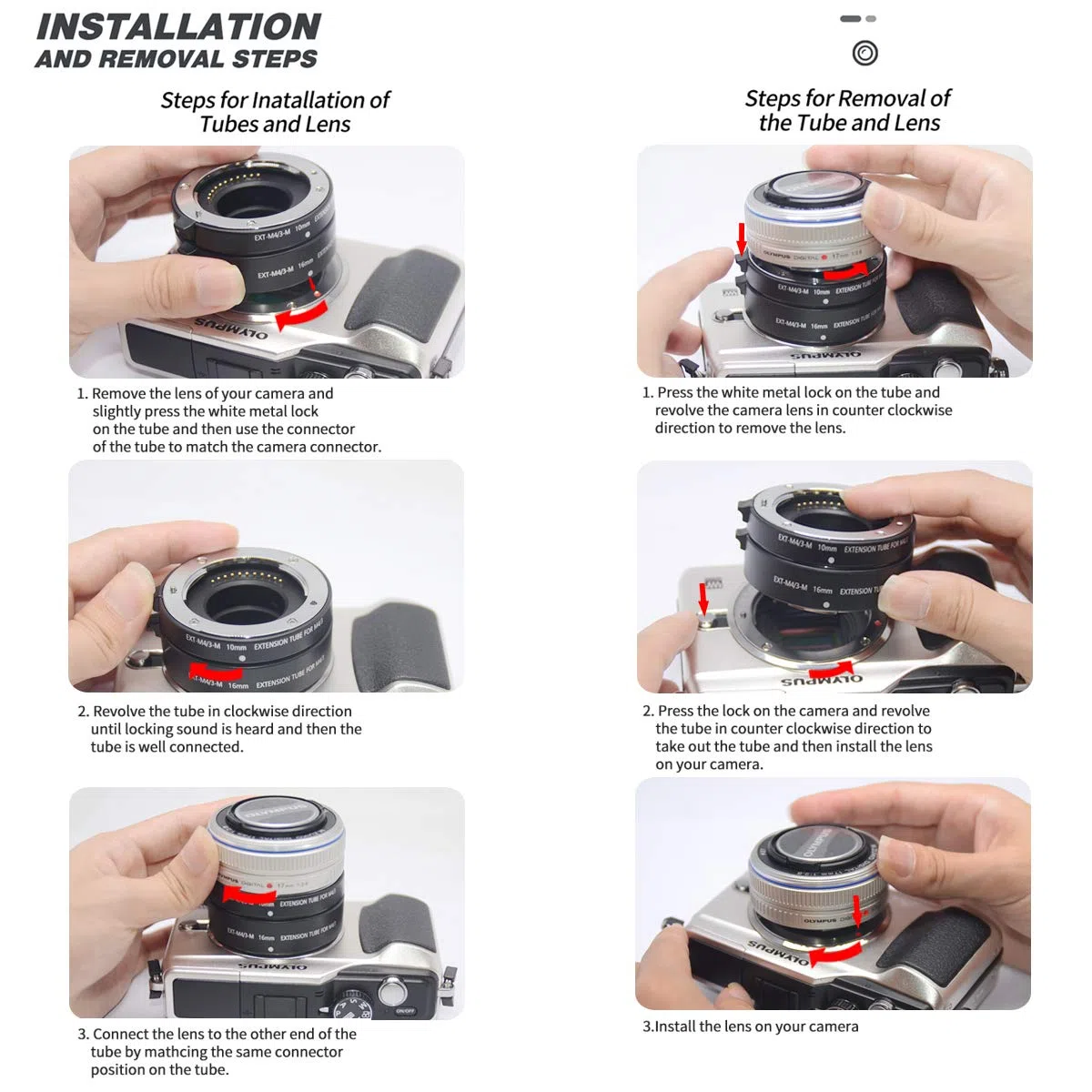 EXT-M3/4-M 10mm 16mm Sistema Automatico Tubo Estensione per Olympus Panasonic Micro 4/3 Macchina Fotografica