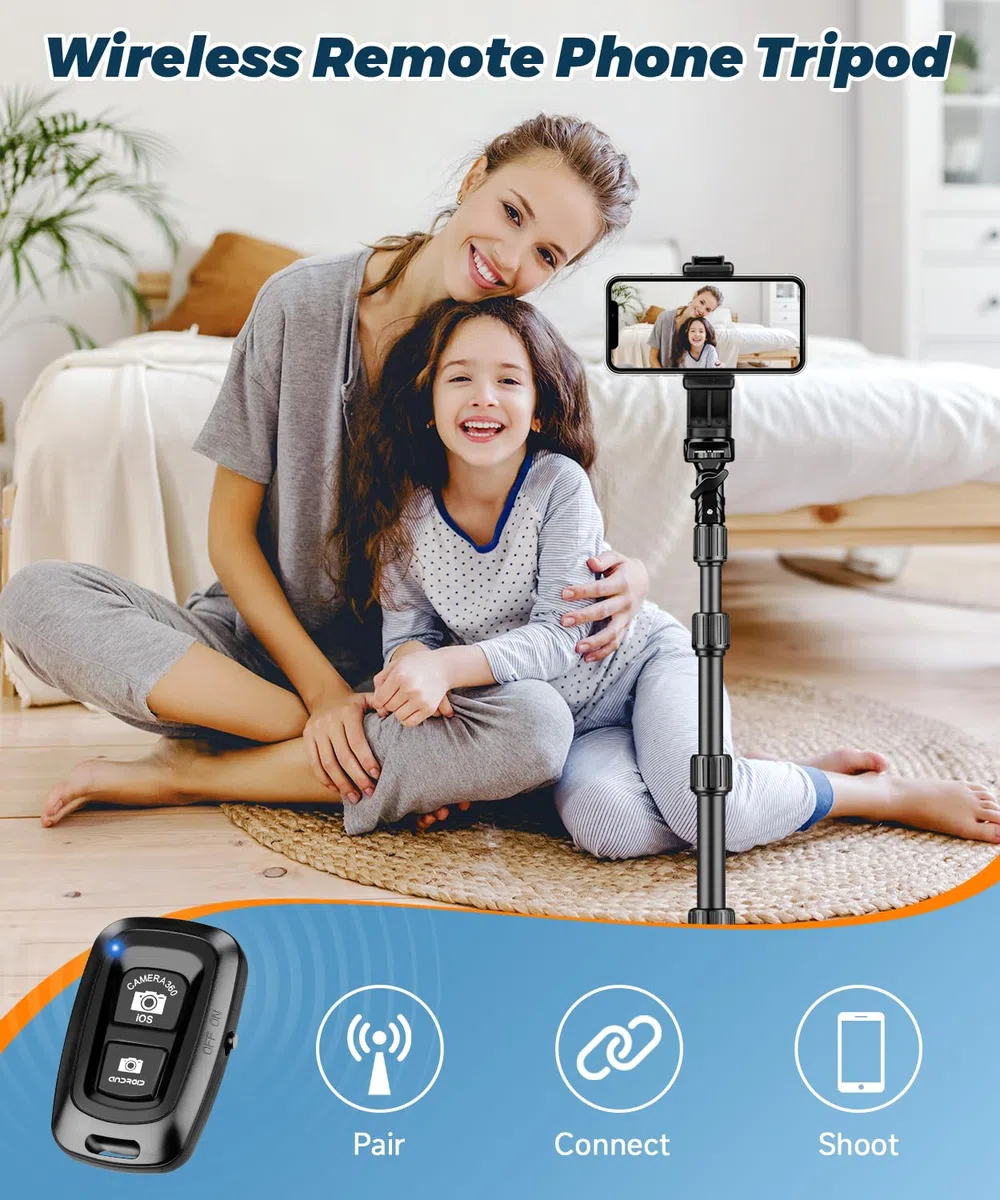 Nineigh 190cm Treppiede Smartphone, Alluminio Leggero Cavalletto Smartphone con telecomando e Supporto Telefono Cellulare, Estensibile Selfie Stick Treppiede per iPhone, Ideal per Video Vlog Youtube
