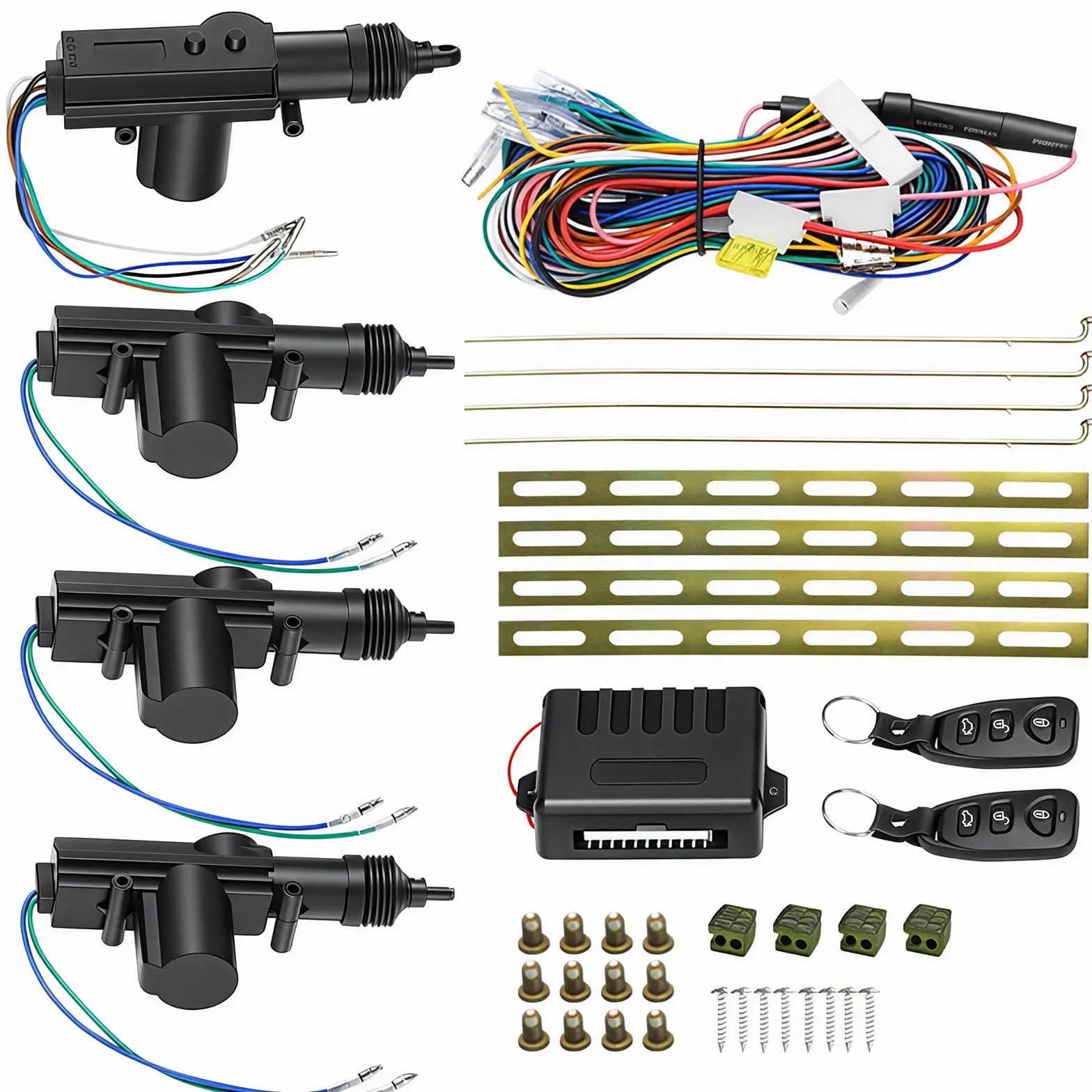 Chiusura Centralizzata Auto da 12V, Kit Chiusura Centralizzata Auto a 4 Porte con 2 Telecomandi, Sistema di Accesso Senza Chiave, Attuatori per Porte Inclusi, Supporto per Apertura Bagagliaio