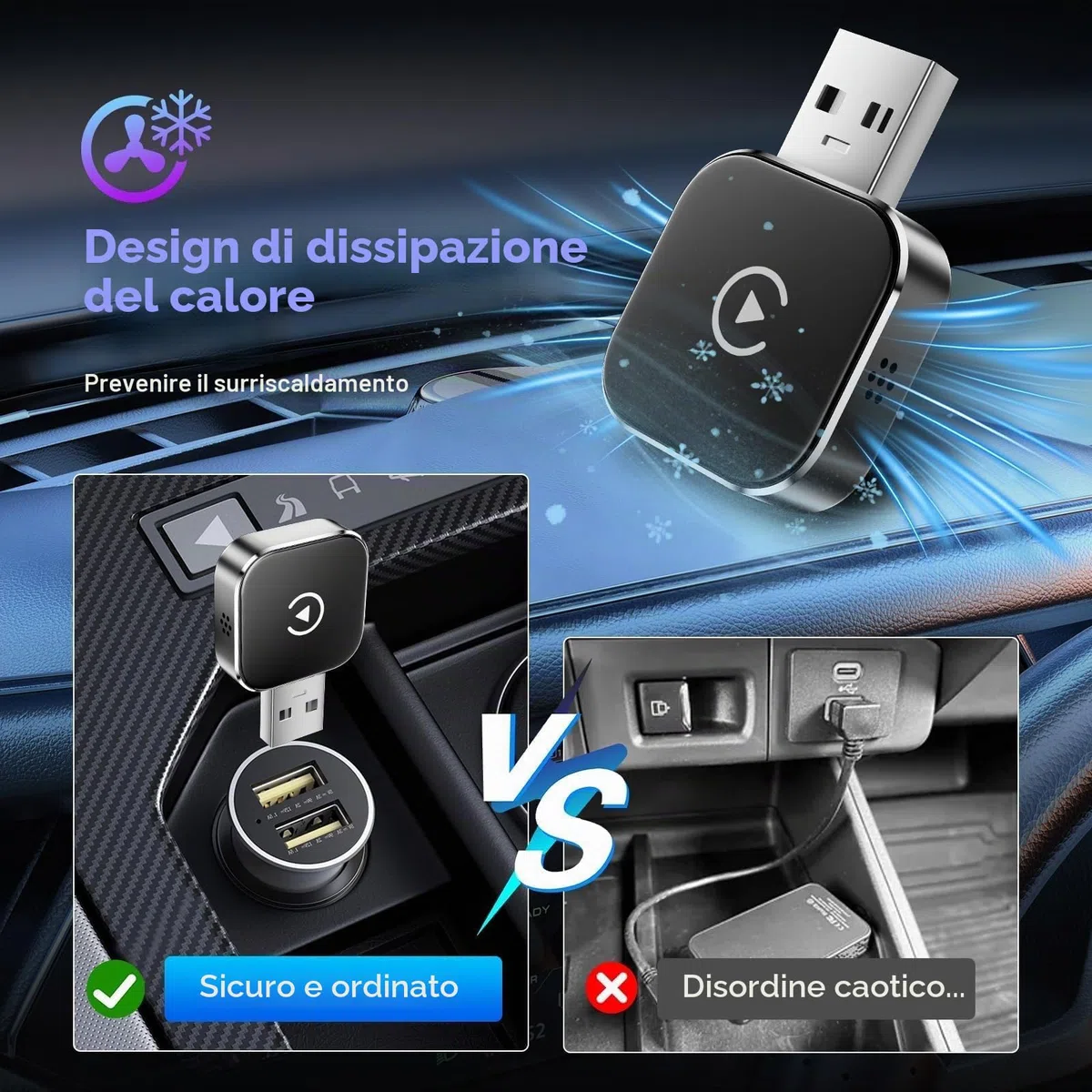 2026 Adattatore Wireless Carplay & Android Auto 2 in 1, Adattatore Android Auto WiFi 2,4+5,0 GHz, Plug and Play, Connessione Bluetooth 5.0 Stabile, USB C/A, Compatibile Con Telefoni IOS 10+ E Android