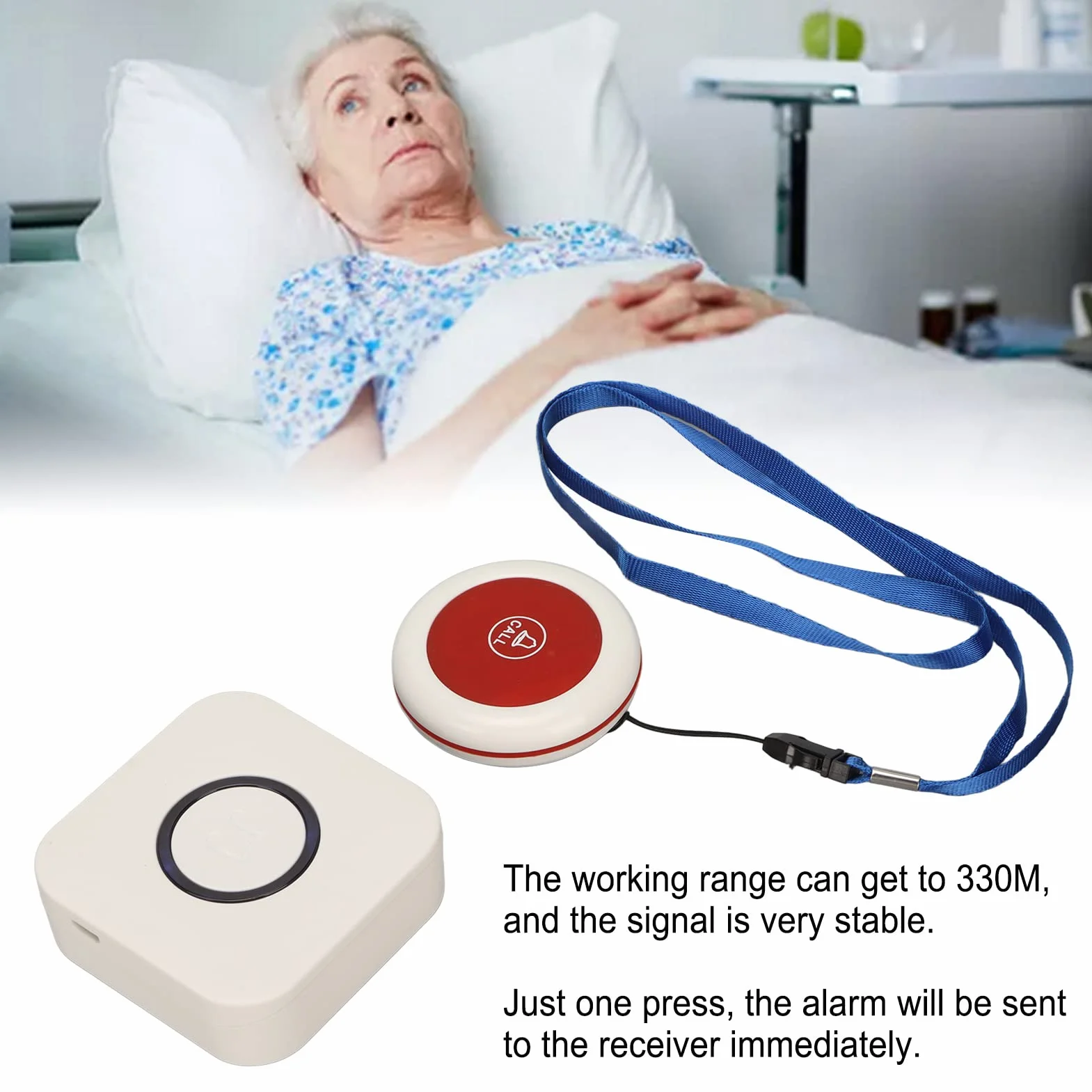 Yctze Cercapersone Wireless, Sistemi di Pulsanti di Chiamata per Anziani, Dispositivi di Allarme Caduta per Anziani, Pulsanti di Aiuto con Collana, Volume 38 Musica a 4 Livelli