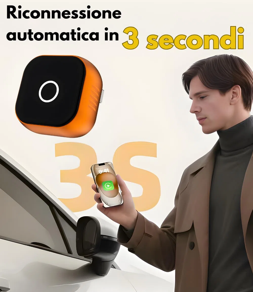 CarPlay Wireless 2026 Android Auto Adattatore Bluetooth compatibile con iPhone Apple e Android, elimina i cavi e migliora l’esperienza di guida con connessione stabile e senza ritardi SwiftLink Max