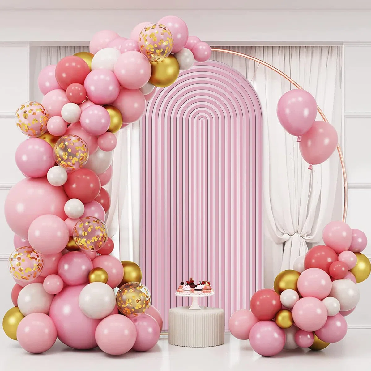 AIBIIN 100 x 210 cm sfondo a forma di arco rosa 2 lati Fit sfondo stand per matrimonio, compleanno, baby shower, festa di famiglia