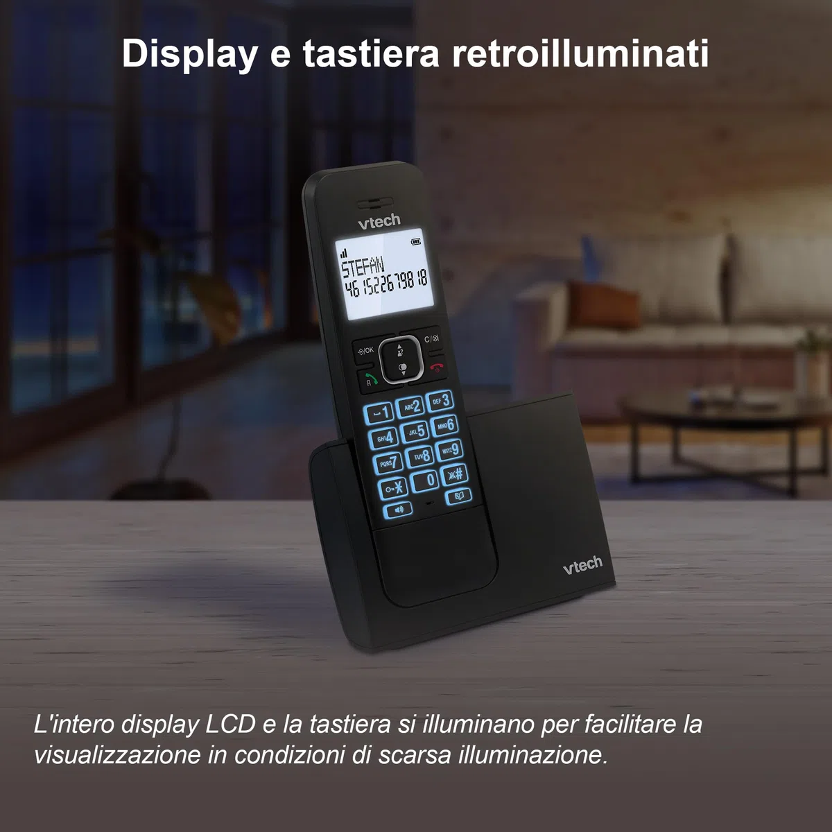 VTech LS1000 Telefono cordless Casa con vivavoce, telefono fisso DECT, doppia ricarica, identificatore di chiamata/attesa, display e tastiera retroilluminati, modalità ECO, 50 Rubrica nomi e numeri