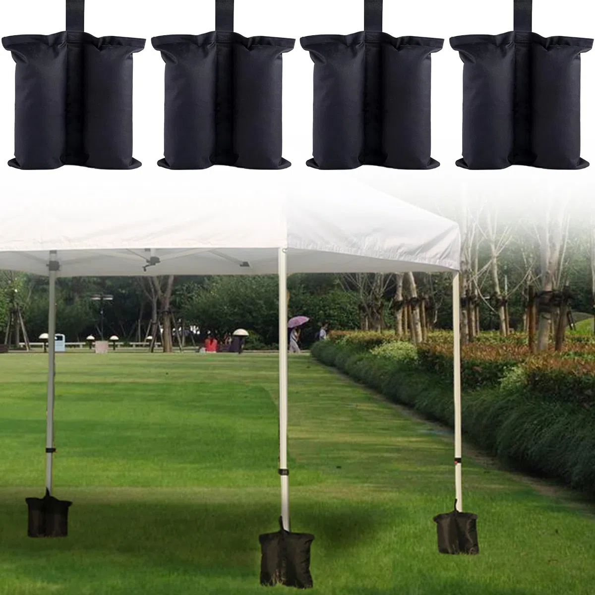 Sacchi Sabbia per Gazebo,Pesi per Gazebo,Pesi per Gazebo Esterno,Zavorre per Gazebo,Sacchi Sabbia da Riempire,Sandbag,Sacchi Sabbia a Tenda,per Esterni (Stile 2 - Nero 4pcs)