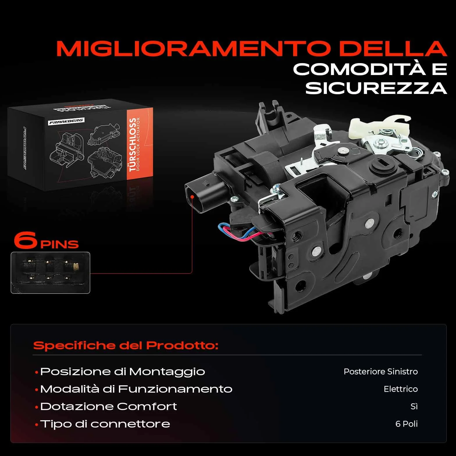 Frankberg Serratura porta serratura auto Posteriore sinistro Compatibile con Golf IV 1J1 Golf IV Variante 1J5 P.a.s.s.a.t Variante 3B5 O.c.t.a.v.i.a I Combi 1U5 B.o.r.a 1J2 Replace# 3B4839015AL