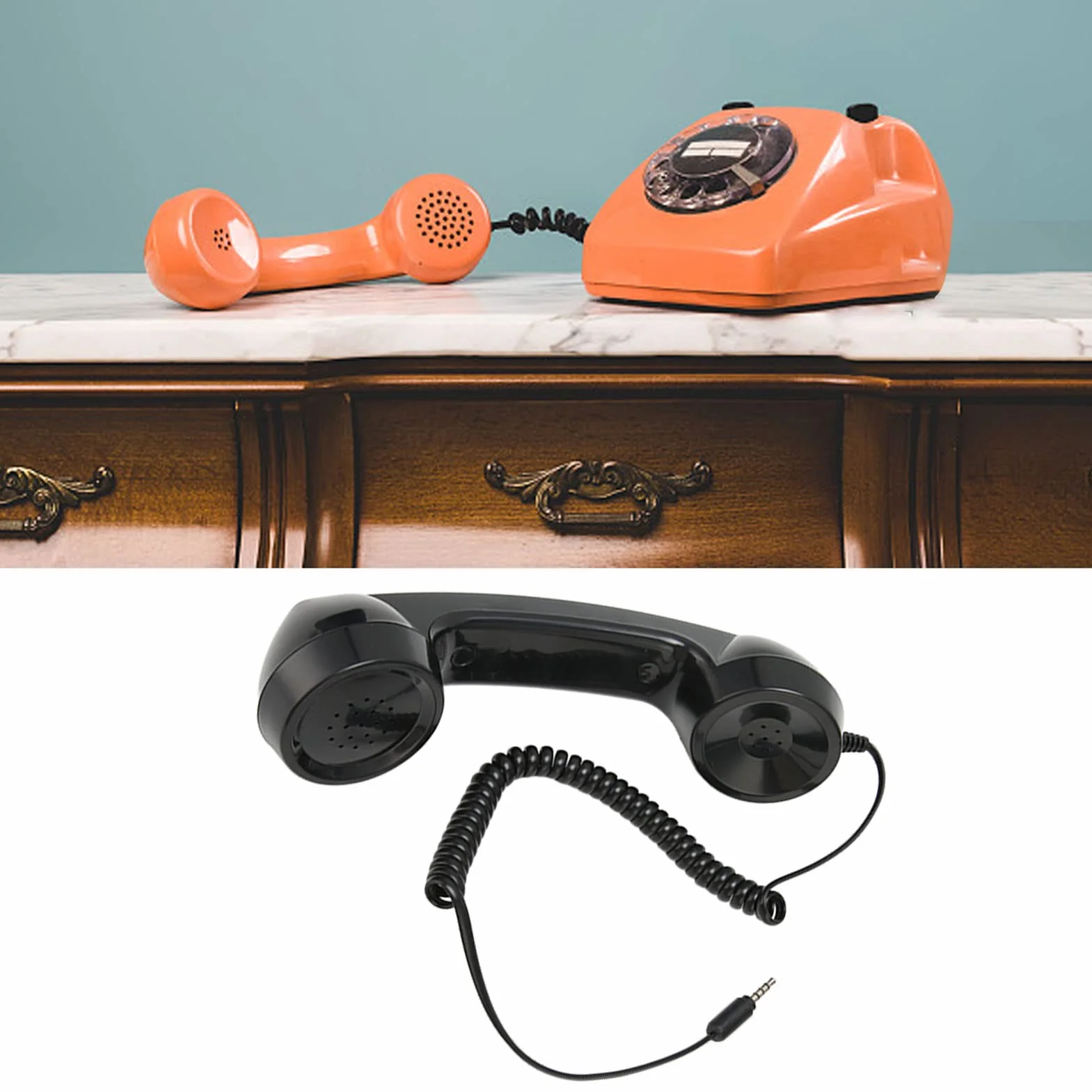 Microtelefono retrò, Ricevitore Telefonico retrò Sostitutivo, Ricevitore per Telefono Cellulare Portatile Universale per Smartphone, Computer con Jack per Cuffie da 3,5 Mm (Nero)