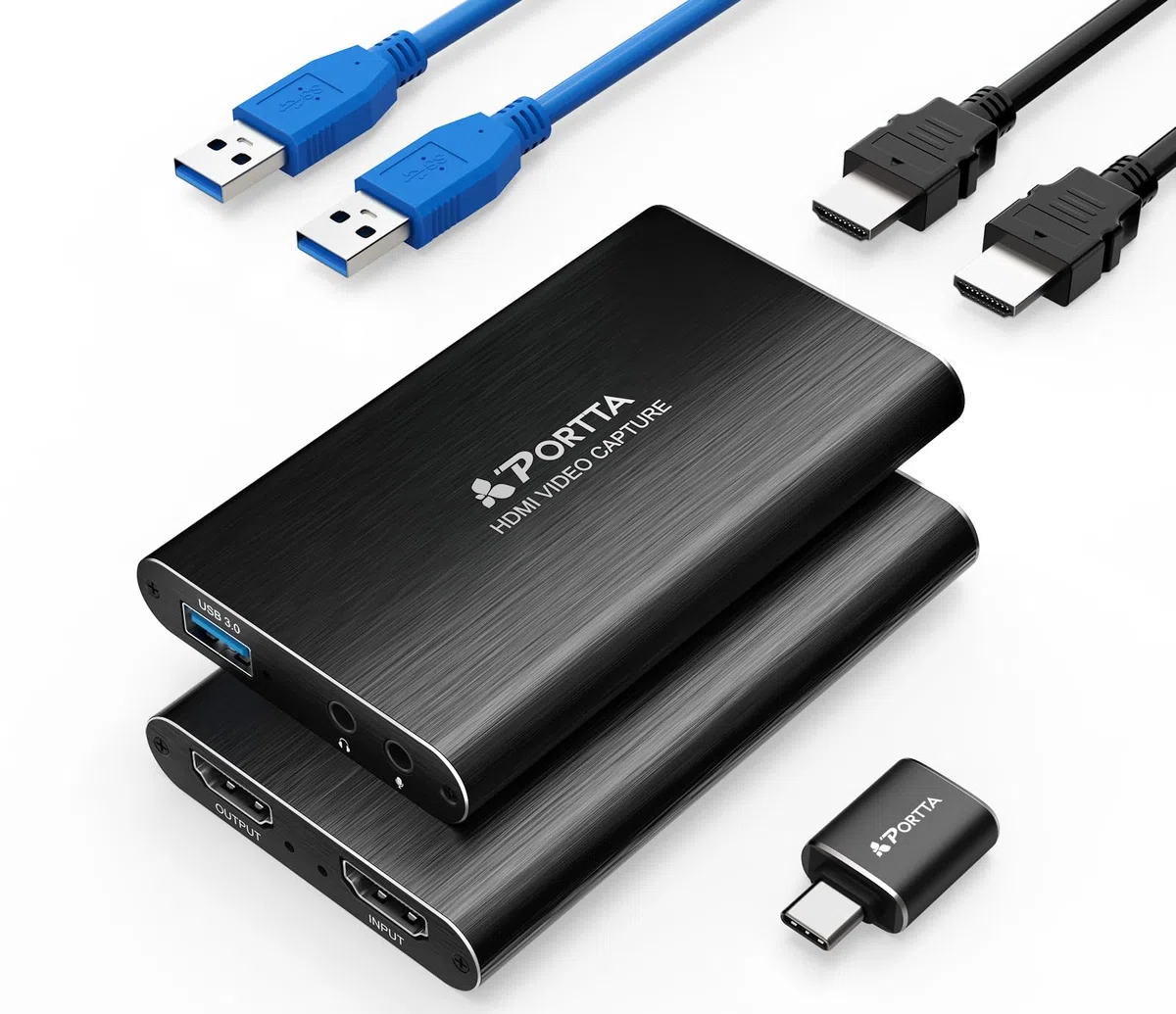 PORTTA Scheda di acquisizione video HDMI, streaming e registrazione in 1080P60 con latenza ultra bassa, ingresso/uscita loop HDMI 4K, USB 3.0 per PC compatibile con videocamera/PS4/PS5/OBS