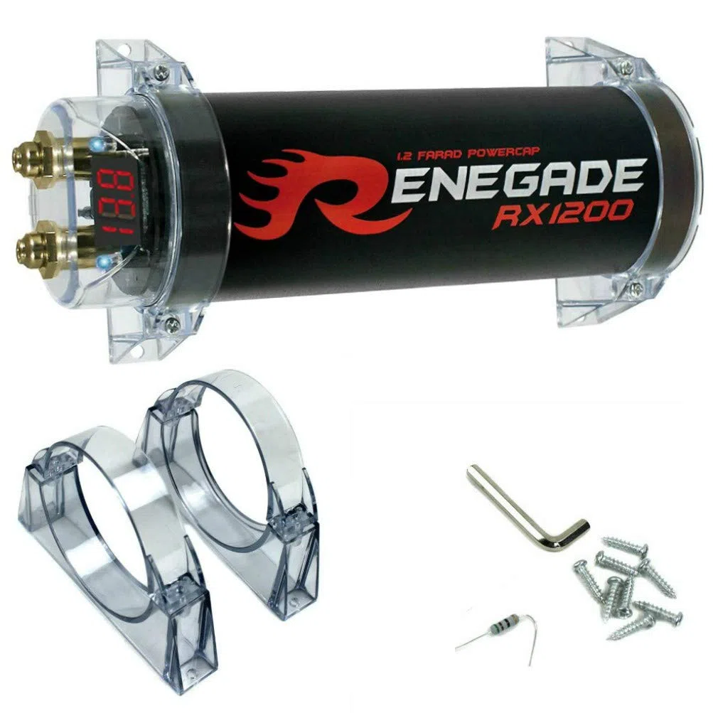 RENEGADE RX1200 power cap condensatore car audio 1,2 farad per impianti fino a 1200 watt rms 1 2 3 4 5 10 capacitor auto spl nero, 1 pezzo
