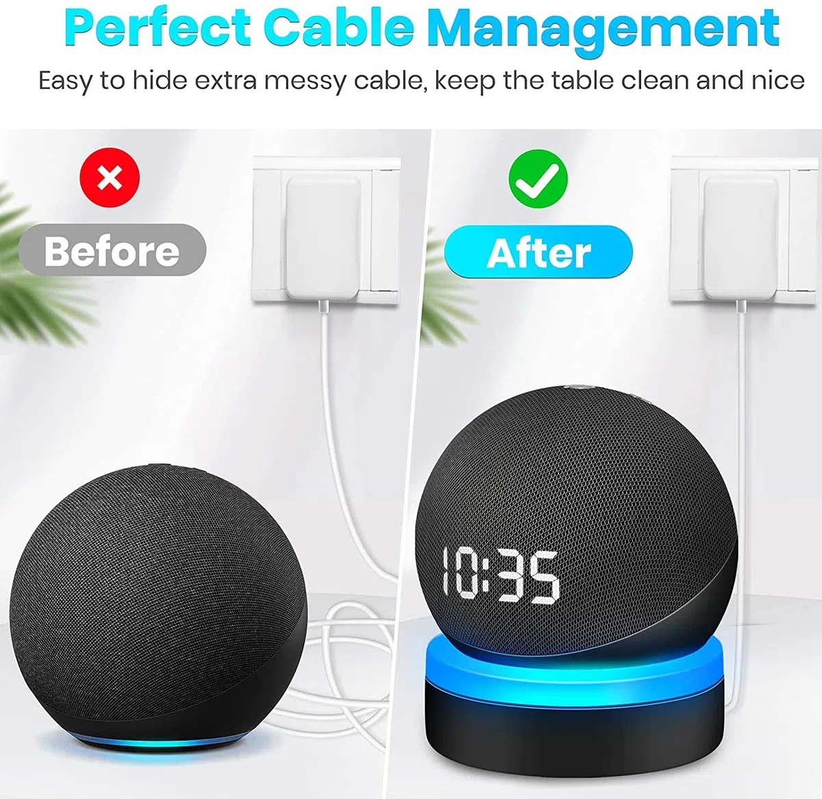 Supporto Luminescente per Amazon Echo Dot 4/5 - Stand da Scrivania con Gestione Cavi Integrata, Senza Viti, Rack per Altoparlante (Nero) WL808